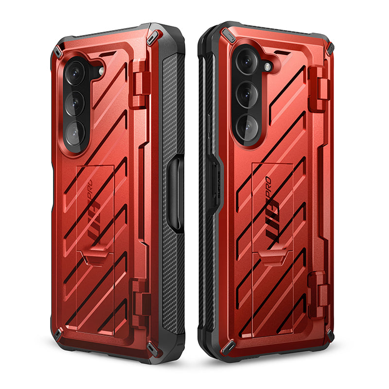 Samsung Galaxy Z Fold 5 Unicorn Beetle PRO Heavy Duty Rugged Case with S Pen Holder - Shockproof Protective Cover for Foldable Phone (Metallic Red) - Perfect for Outdoor Adventures, Work & Travel