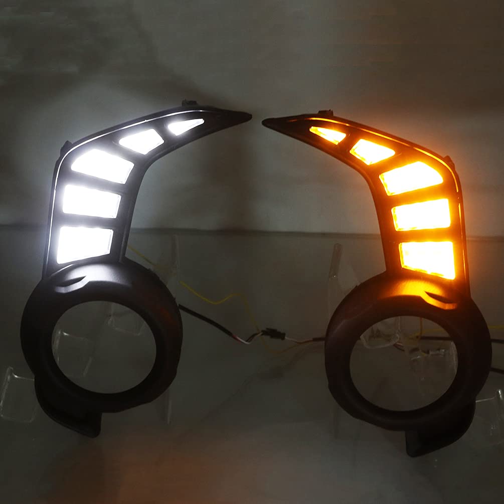 2PCS LED Daytime Running Lights with Turn Signal for Toyota 4Runner 2014-2023 - DRL Fog Lamps (Yellow/Blue) 12V - Upgrade Your Car's Style & Safety for Night Driving & Off-Road Adventures