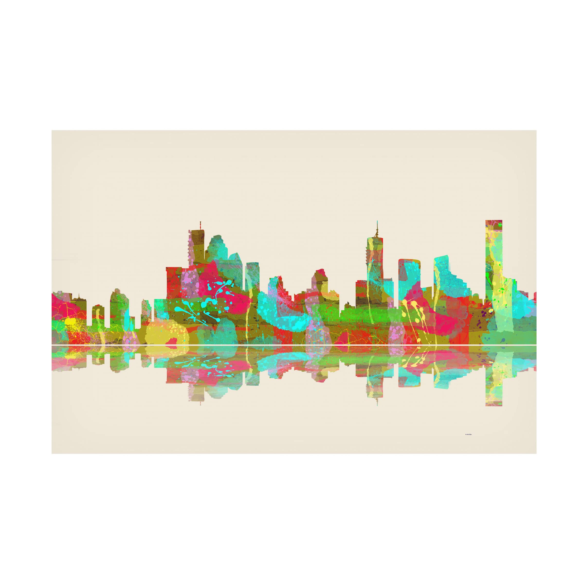 Trademark Fine Art 'Brisbane Qld Skyline 2' Canvas Wall Art by Marlene Watson - 16x24 Inches - Modern Cityscape Painting for Living Room, Office & Home Decor