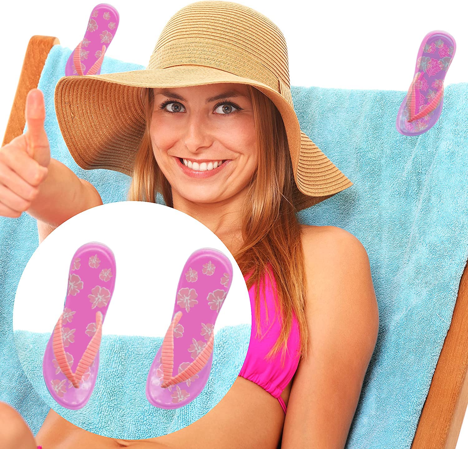 PERFORMORE 2-Pack Flip Flop Beach Towel Clips - Secure Portable Towel Holder for Beach, Pool, Boat & Lounge Chairs - Waterproof Patio Deck Accessories (Pink) | Perfect for Vacation, Cruise & Outdoor Relaxation