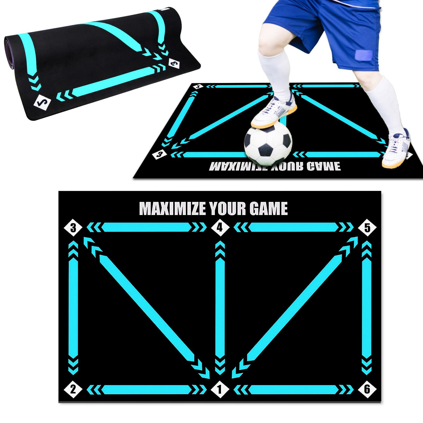 Premium Large Soccer Training Mat - Non-Slip Football Footwork Practice Mat for Ball Control & Dribbling Drills | Durable Sports Training Equipment for Kids & Adults | Perfect for Indoor/Outdoor Use (Style 1, One Size) - Great for Home, Gym, School & Team Practice Sessions