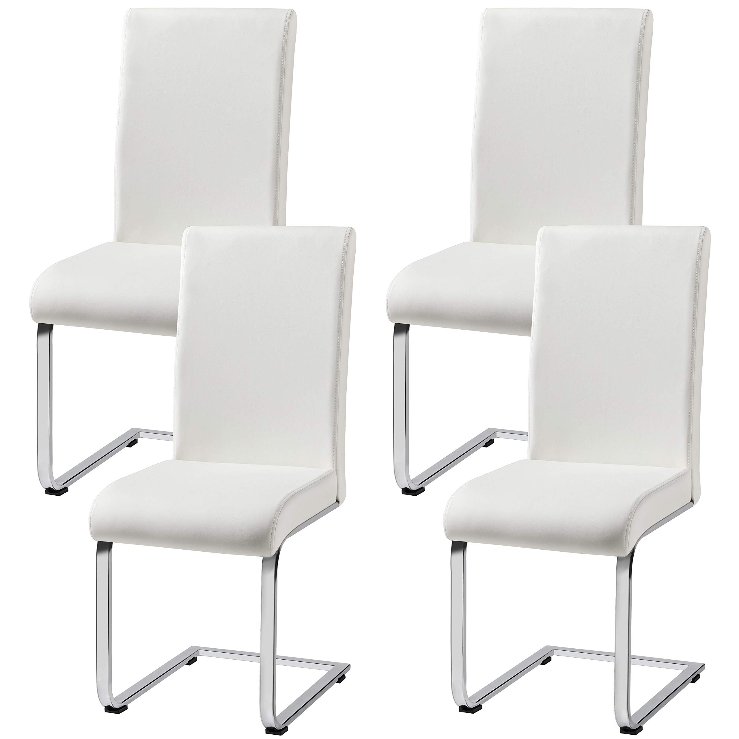 YAHEETECH 4-Piece Modern Dining Chairs Set - PU Leather Upholstered Armless Side Chairs with High Back & Metal Legs for Kitchen, Dining Room, Living Room - Perfect for Small Spaces, Breakfast Nook, and Contemporary Home Decor (White)