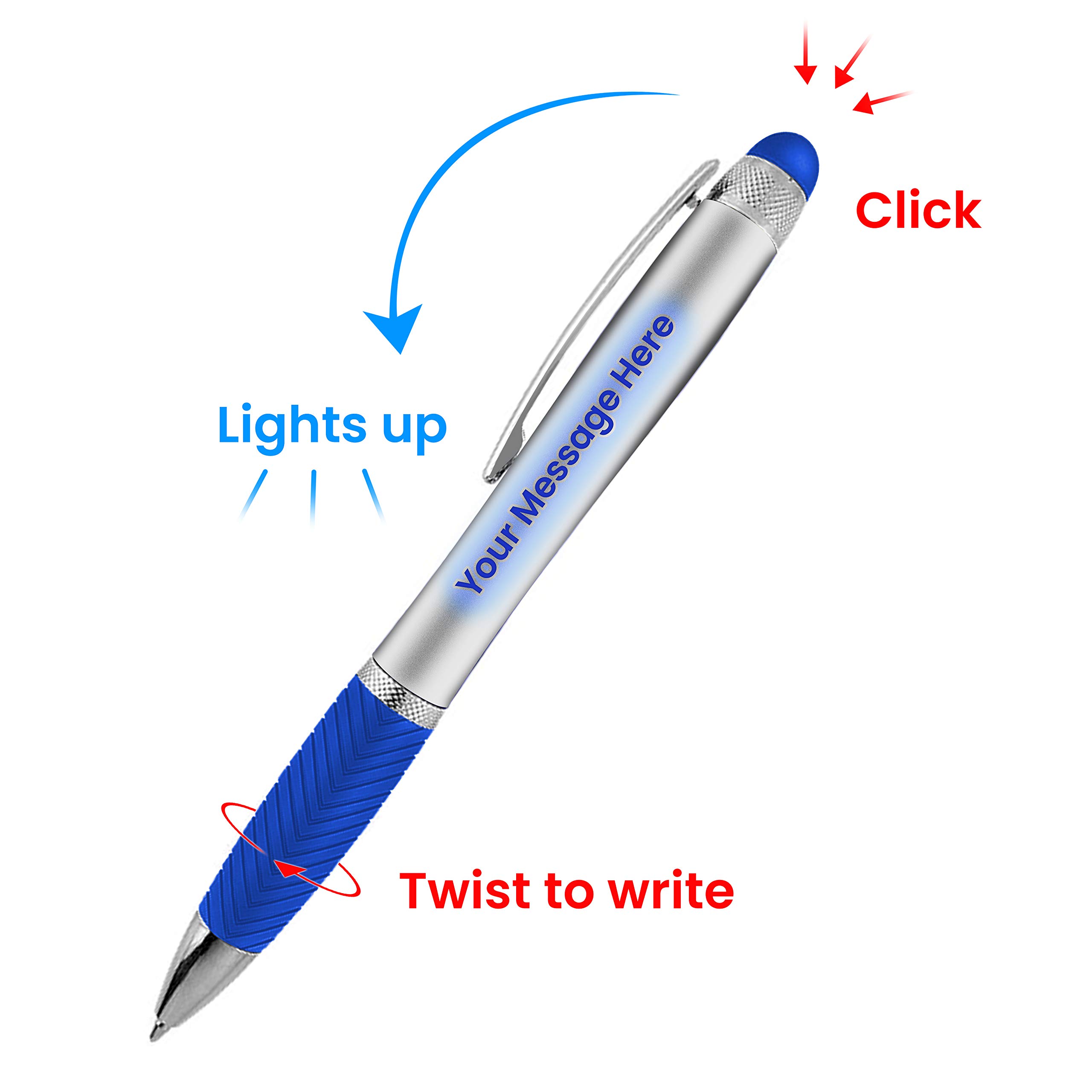 80 Pack Bulk Personalized Pens with Free Laser Engraving - 3-in-1 Ballpoint Pen, Stylus & LED Light - Custom Business Name, Text, Logo or Gift Message - Perfect for Corporate Events, Promotions, Weddings & Party Favors