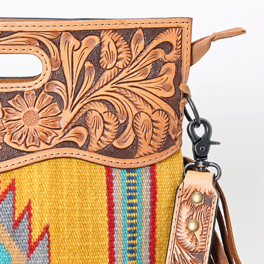 Stylish American Darling Yellow Aztec Floral Tooled Leather Handbag - Perfect for Casual Outings, Boho Fashion & Festival Accessories