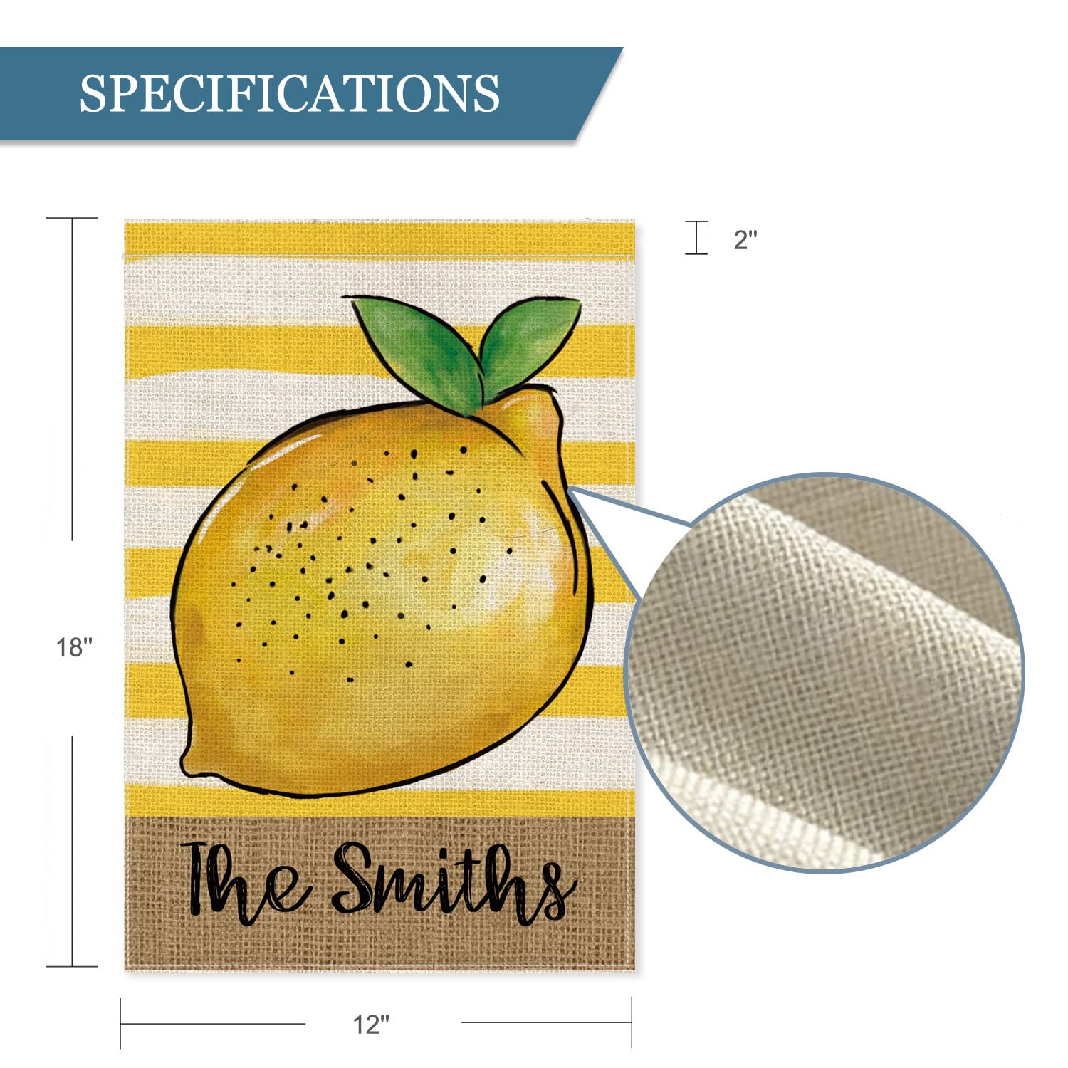 Custom Lemon Garden Flag - Personalized Family Name Summer Spring Decor, Double Sided 12x18 Inch Rustic Farmhouse Burlap Yard Flag for Outdoor Patio, Porch & Garden Decoration