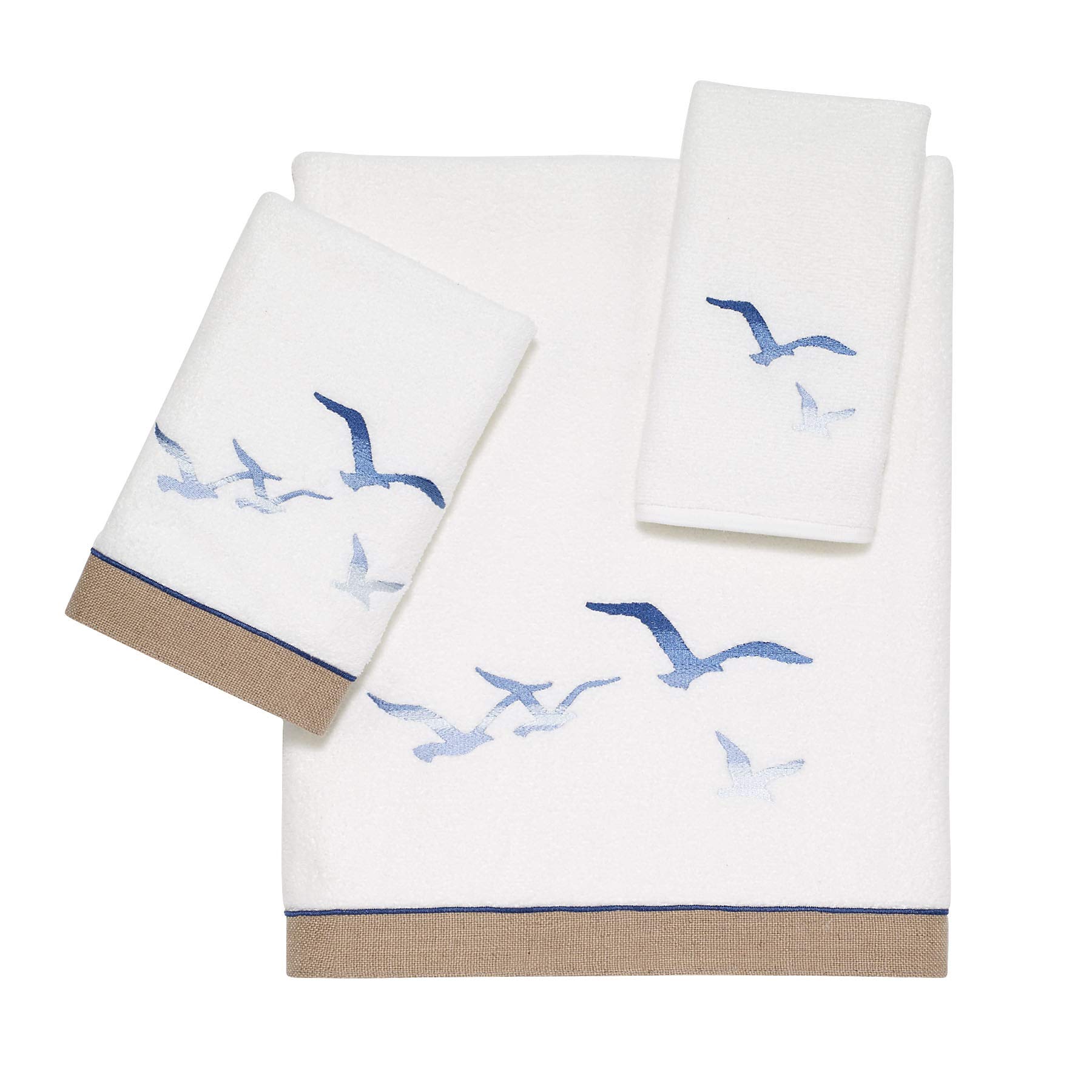 Avanti Linens Seagulls 3-Piece Bath Towel Set - Soft & Absorbent Beach-Themed Towels for Bathroom, Pool, and Coastal Home Decor