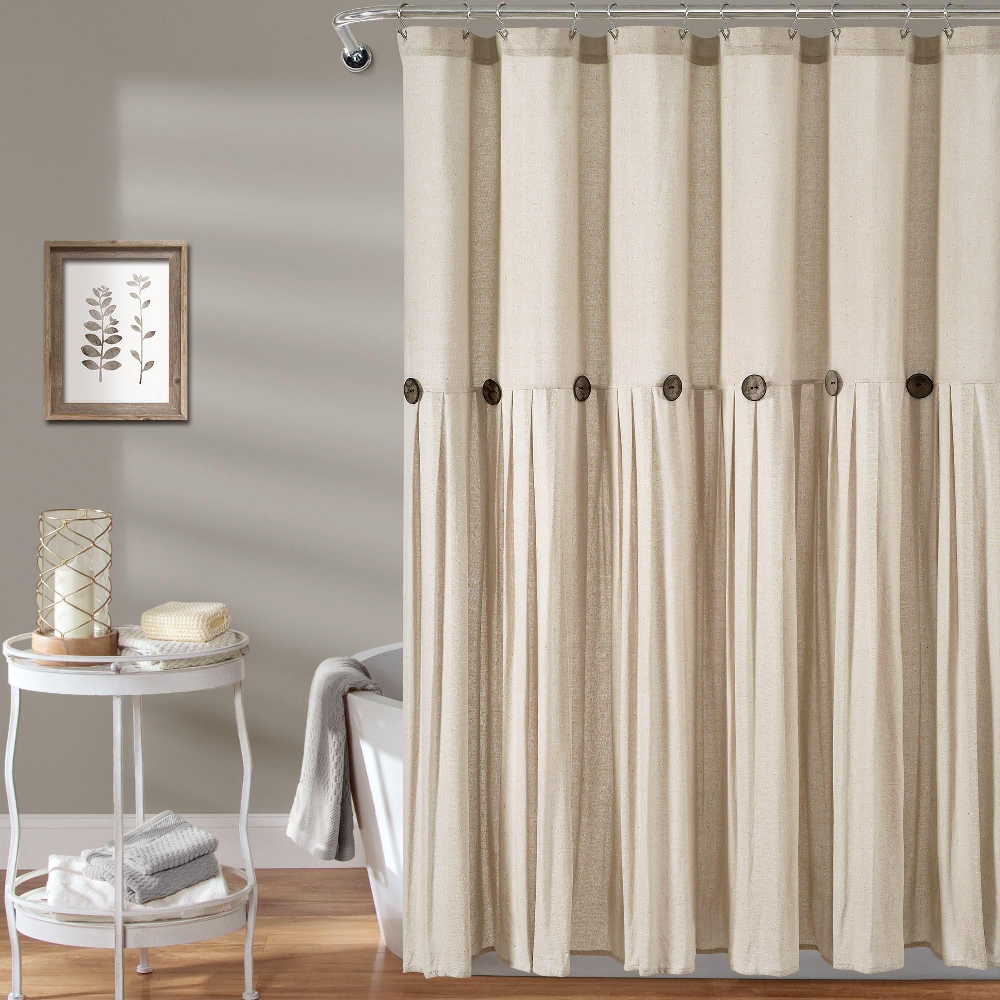 Linen Button Shower Curtain - Waterproof Bathroom Decor for Modern & Farmhouse Style - Perfect for Home, Apartment, and Spa Use