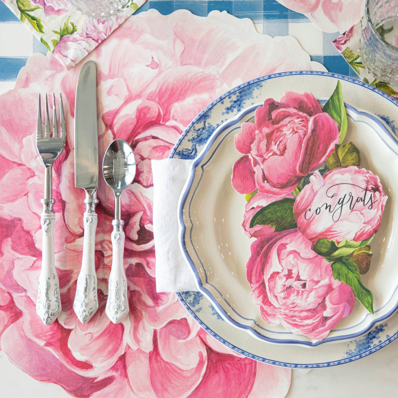 Elegant Die-Cut Peony Placemat for Dining Table - Floral Waterproof Table Mat for Home Decor, Parties & Events