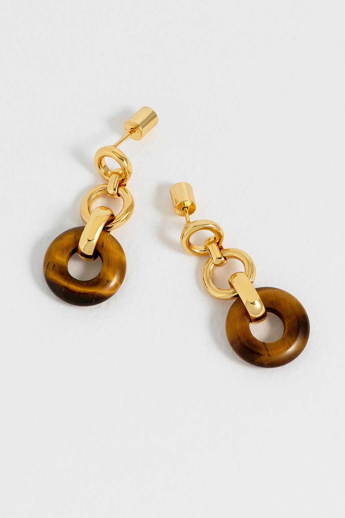 Tigers Eye Graduated Round Link Drop Earrings – Natural Stone Jewelry for Women, Boho Chic Dangle Earrings | Perfect for Parties, Weddings & Everyday Wear