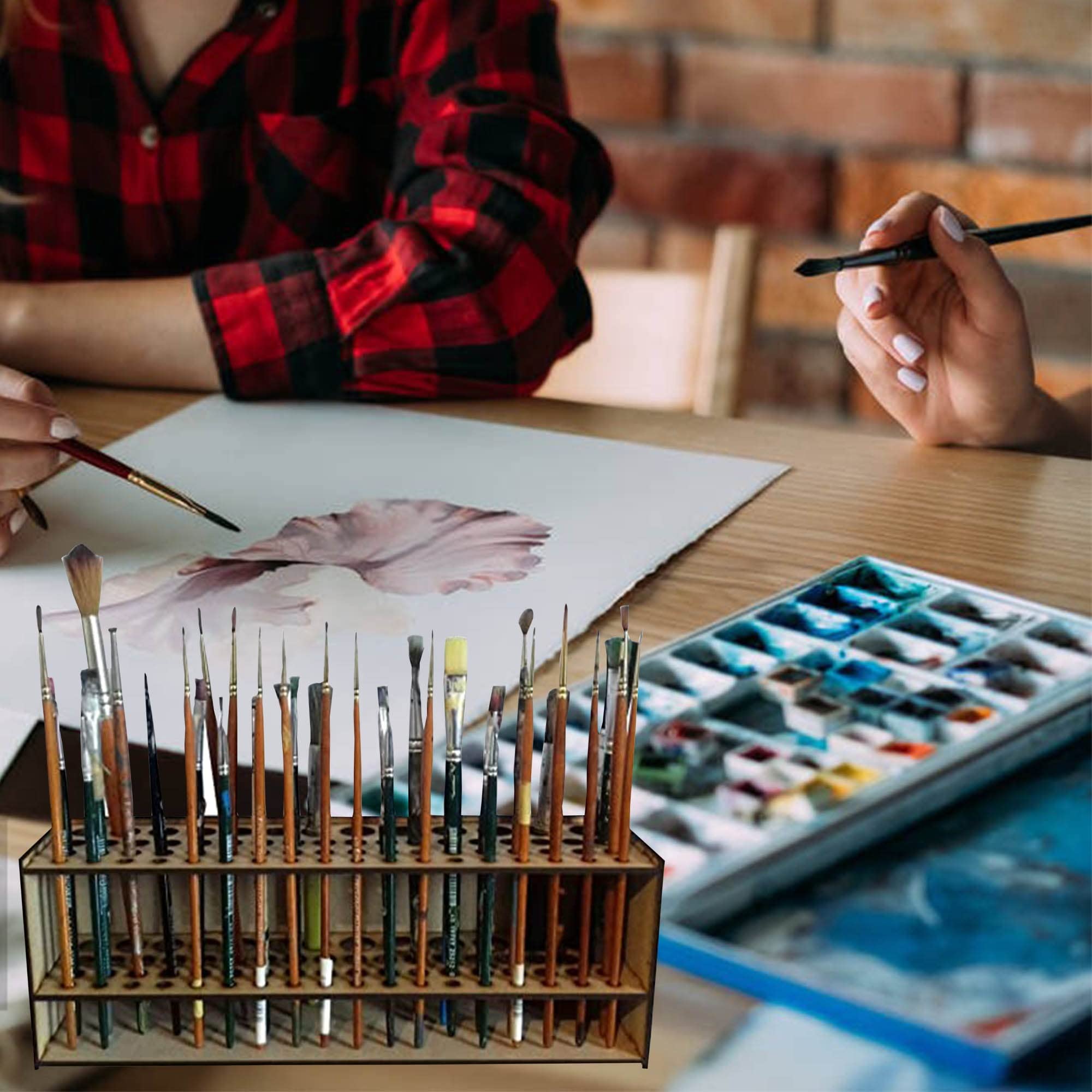 LGESR 67-Hole Wooden Brush Holder - Paintbrush Organizer & Storage Rack for Artists - Wall Mount or Freestanding Desk Stand - Perfect for Art Studios, Classrooms & Home Craft Rooms