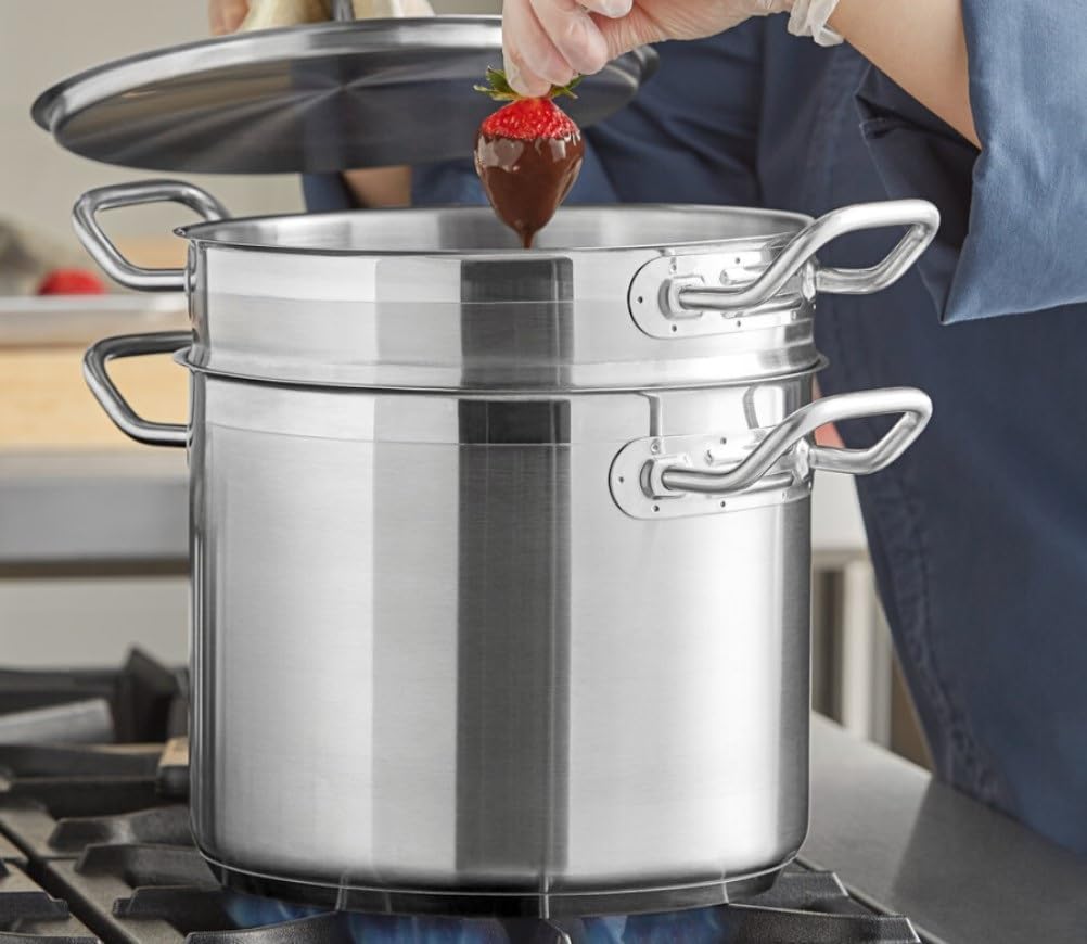 Soro Essentials 8 Quart Stainless Steel Double Boiler with Lid - Professional Melting Pot for Chocolate, Cheese, Butter & Caramel - Perfect for Fondue, Candy Making, Dessert Sauces in Home Kitchens & Restaurants - Ideal for Baking, Cooking & Entertaining