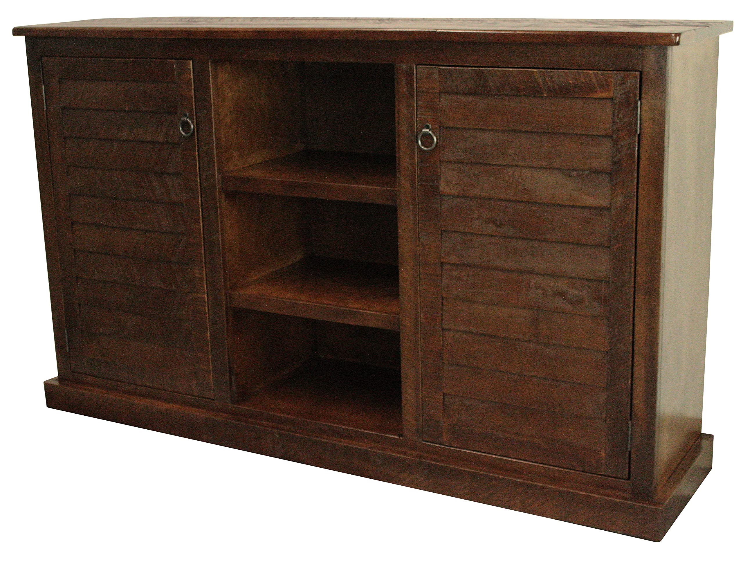 68 Inch Rustic Tall Quaint Shutter TV Stand in Chocolate Mousse - Perfect for Farmhouse, Cottage & Vintage Style Living Rooms