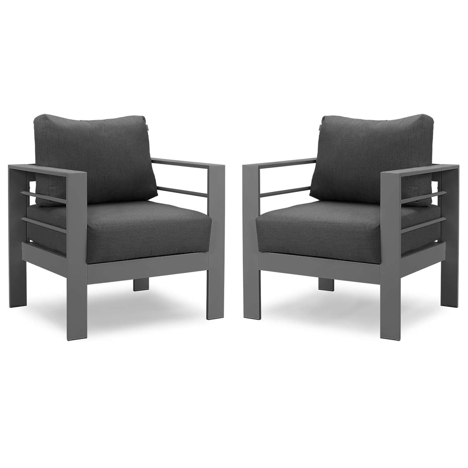 2-Piece Solaste All-Weather Aluminum Patio Furniture Set - Modern Outdoor Metal Armchairs with Cushions (Grey) - Perfect for Garden, Poolside & Backyard Relaxation