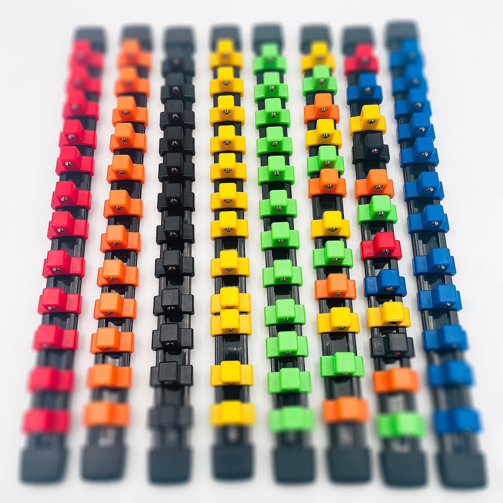 1/2-Inch, 3/8-Inch, 1/4-Inch Drive Socket Rail Holders - Yellow, Orange, Green for Tool Organization & Automotive Repair