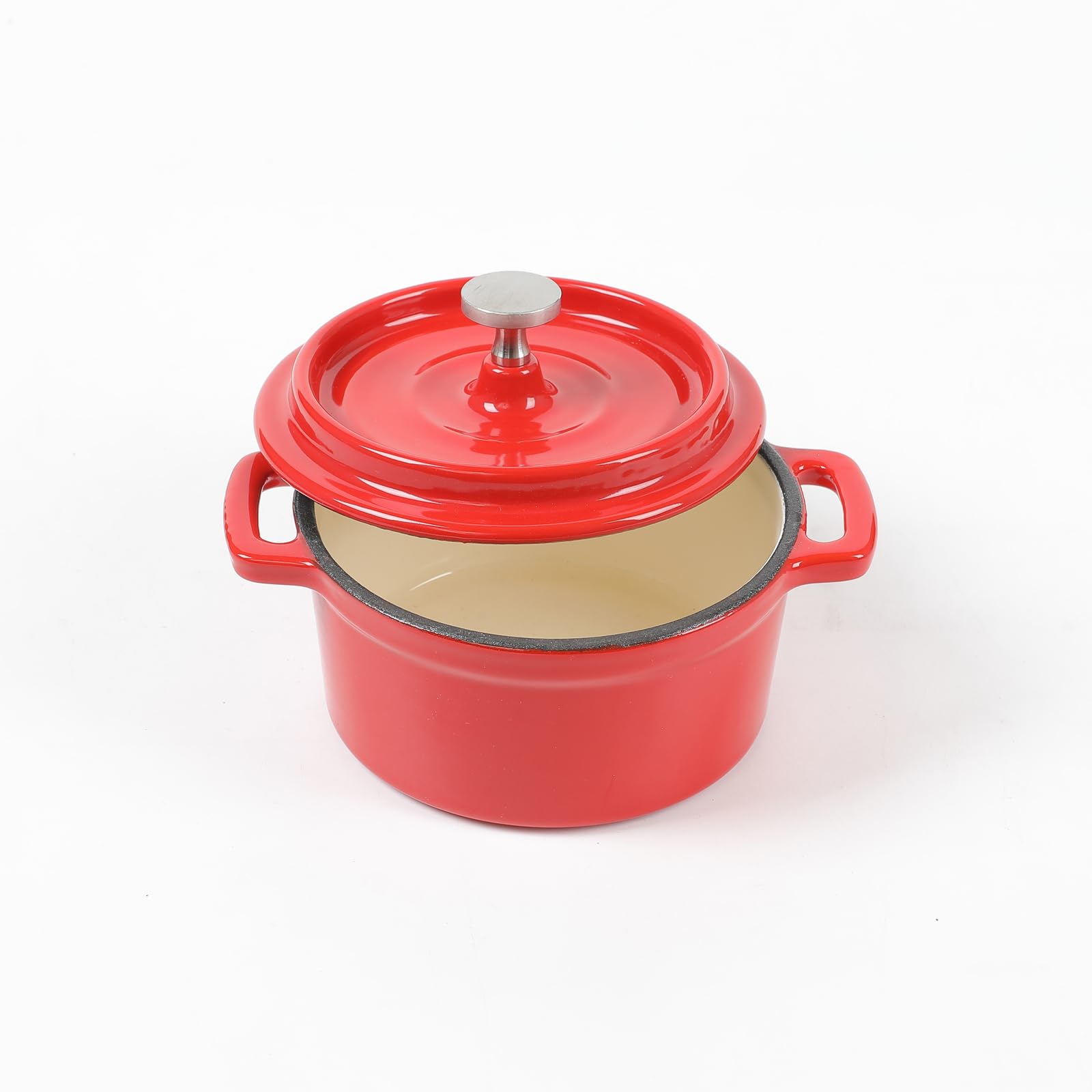 HAWOK 9.13oz Enameled Cast Iron Mini Dutch Oven with Lid - Set of 2 Red Mini Cocotte Sauce Pans (270ml/1.08cups) - Perfect for Baking, Serving & Individual Portions