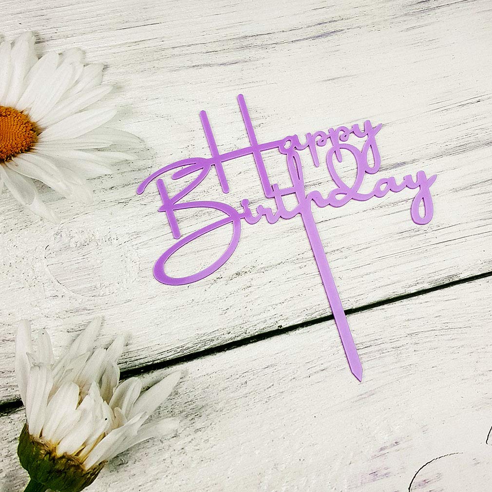 Happy Birthday Cake Topper - Purple Acrylic Party Decor for Birthday Cakes, Cupcakes & Desserts | Perfect for Birthday Parties, Baby Showers & Special Celebrations
