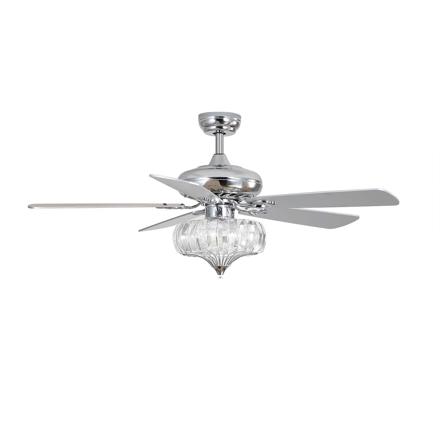 52 Inch Crystal Ceiling Fan with Remote Control - Reversible Silver Blades, Modern Chandelier Design for Living Room, Bedroom & Kitchen | Perfect for Home Cooling and Stylish Décor