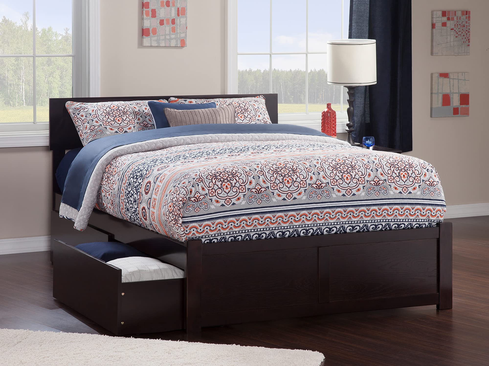 AFI Orlando Full Size Platform Bed with Footboard & Storage Drawers in Espresso - Modern Wooden Bed Frame with Underbed Storage for Small Spaces, Bedroom Furniture for Adults & Teens