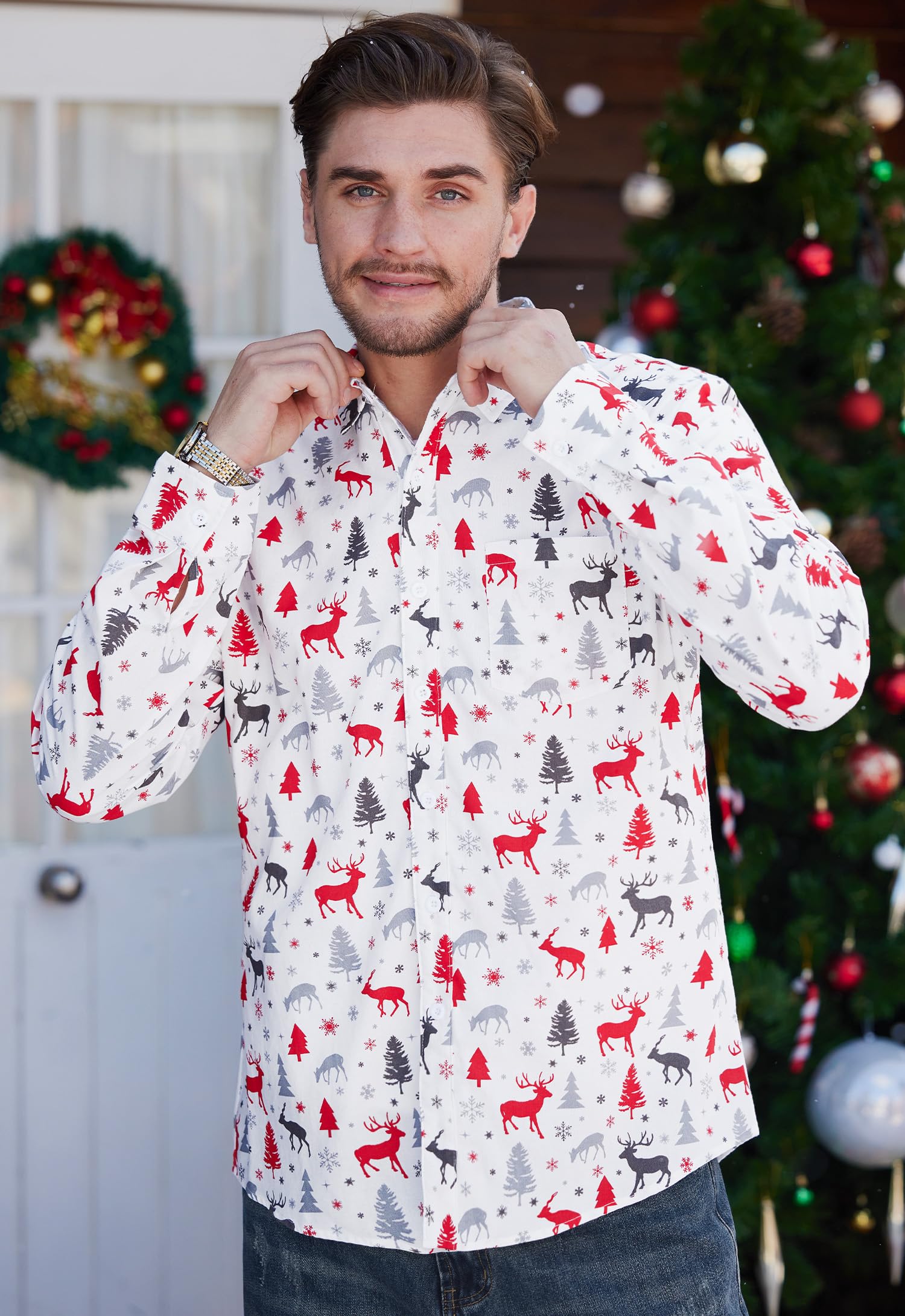 Arvilhill Men's Ugly Christmas Shirts - Long Sleeve Holiday Party Wear (S-XXL)