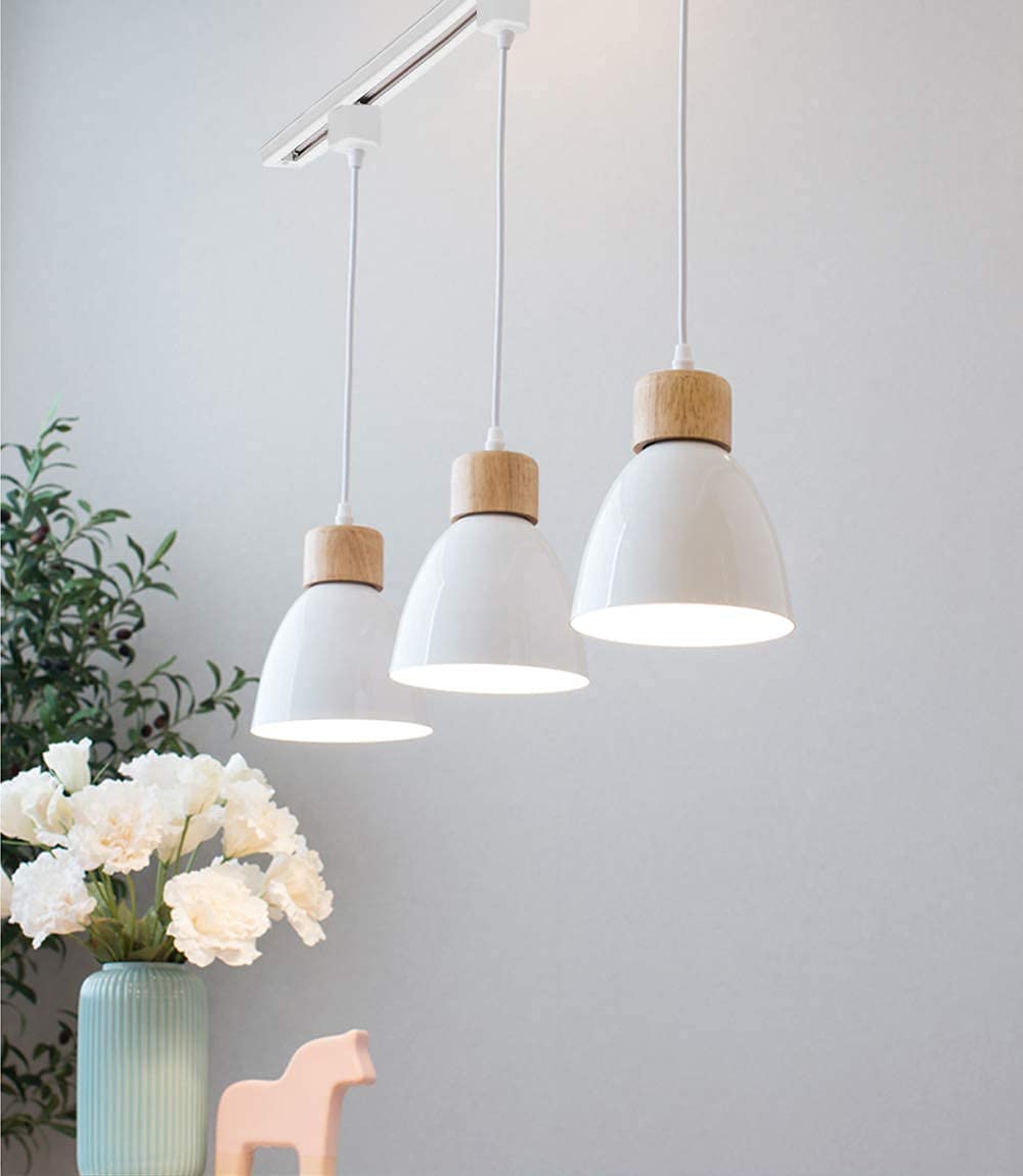 Dimmable 3-Light H-Type Track Lighting Fixture with Macaron Aluminum Shade - 12 Inch White | Modern Pendant Lights for Kitchen, Dining Room & Retail Spaces