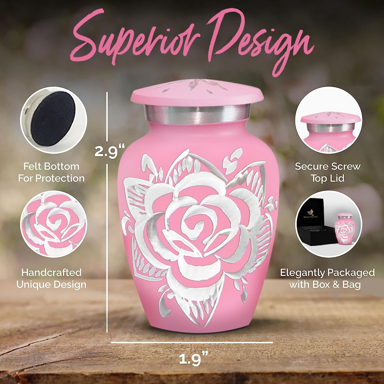 Handcrafted Rose Cremation Urn for Ashes - Elegant Funeral Urn for Women & Men - Memorial Keepsake for Loved Ones - Perfect for Home Memorials, Funeral Services & Ash Scattering Ceremonies (Baby Pink, Small)