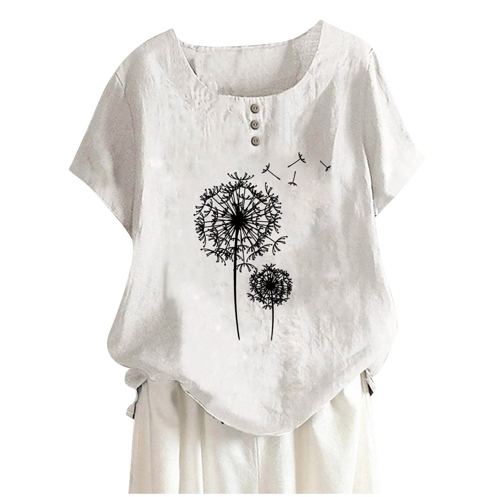 HRAPDA Women's Summer T-Shirt - Cotton Linen Short Sleeve Loose Fit Top for Casual & Dressy Outfits