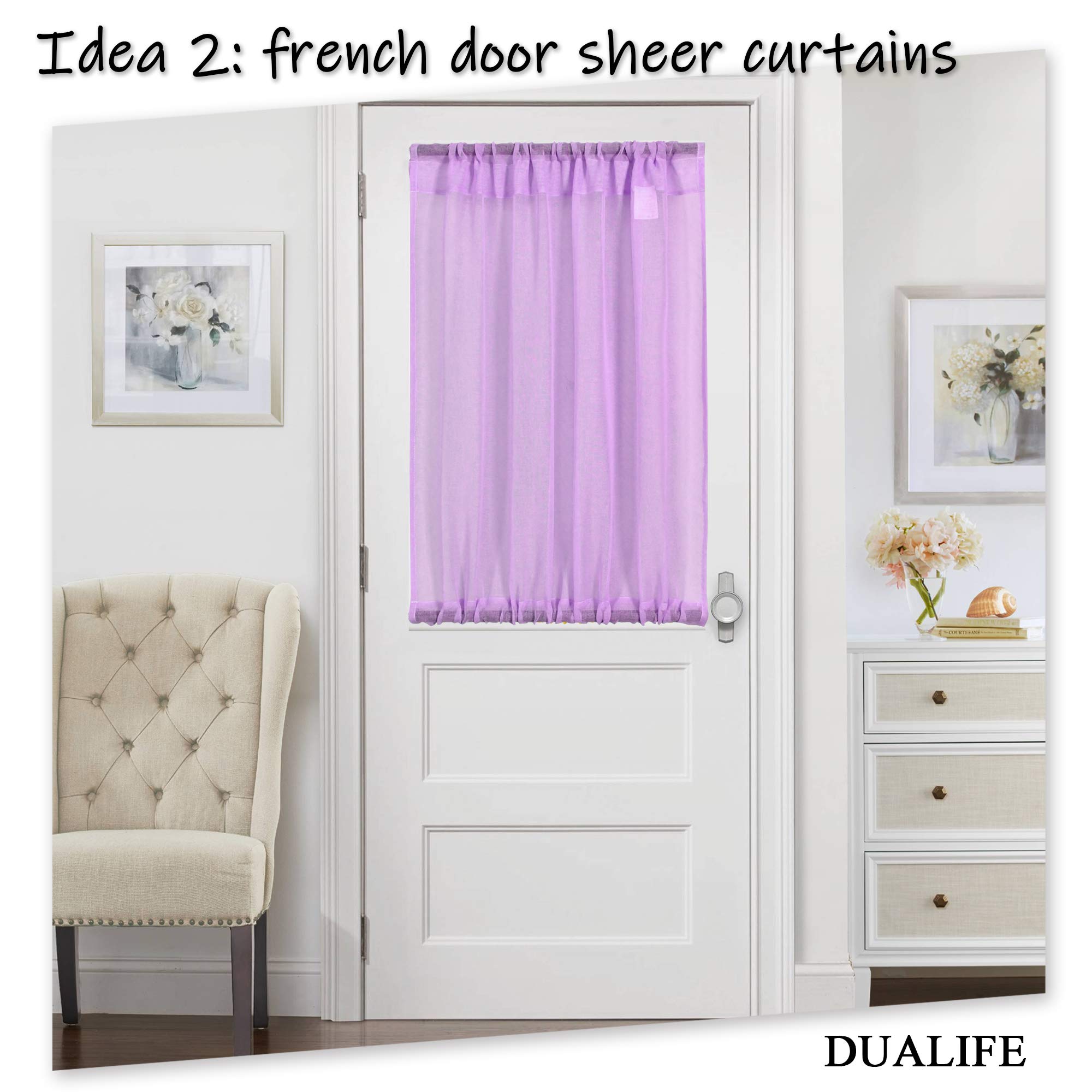 Dualife 36 Inch Purple Sheer Kitchen Curtains - Semi-Sheer Tier Cafe Curtains with Linen Look for Privacy, Bathroom, Basement & Small Windows (34x36 Inches, Lilac) - Perfect for Kitchen Decor, Bathroom Windows & Cozy Home Styling
