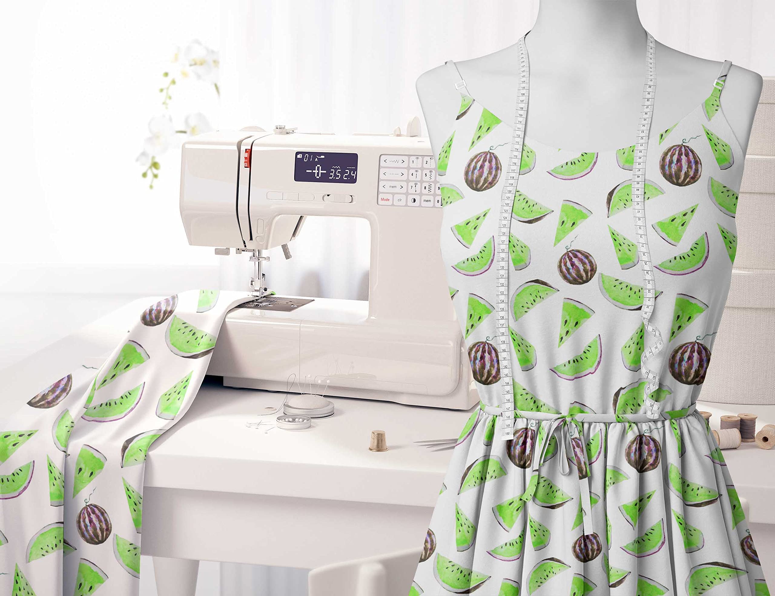 Soimoi Moss Georgette Brown Fabric by The Yard - 42 Inch Wide Watermelon Fruit Print Material - Lightweight Summer Fabric for Dresses, Blouses & DIY Projects - Refreshing Floral Pattern Sewing Fabric for Women's Fashion