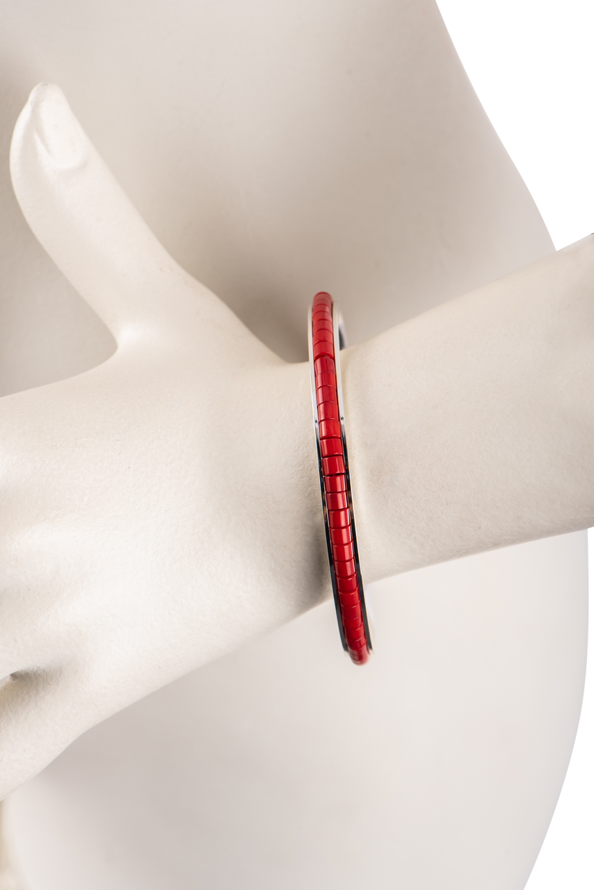 Paige Wallace Heishi Coral Bangle Bracelet - Handmade Beaded Jewelry for Women - Perfect for Beach, Boho & Summer Outfits