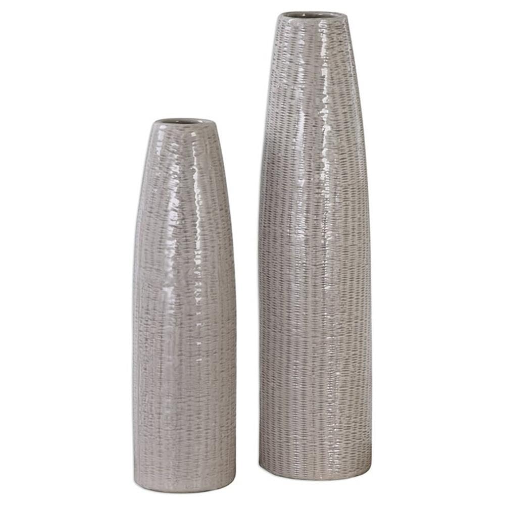 Bowery Hill Modern 2 Piece Vase Set - Textured Taupe & Brown Ceramic Vases for Home Decor | Perfect for Living Room, Dining Table & Wedding Centerpieces