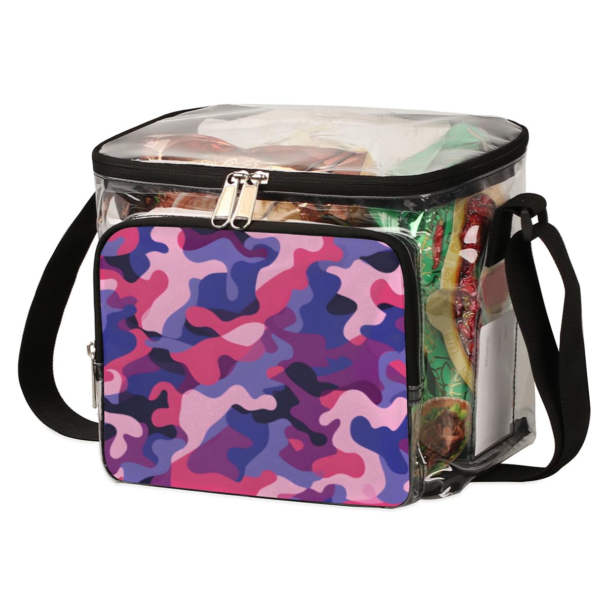 GzLeyigou Clear Transparent Tote Bag with Handles - Colorful Abstract Camouflage Print Crossbody Shoulder Bag for Lunch, Outdoor, Travel, Picnic, Concerts & Sports Events (Stadium Approved) - Perfect for Beach Days, Music Festivals and Shopping Trips