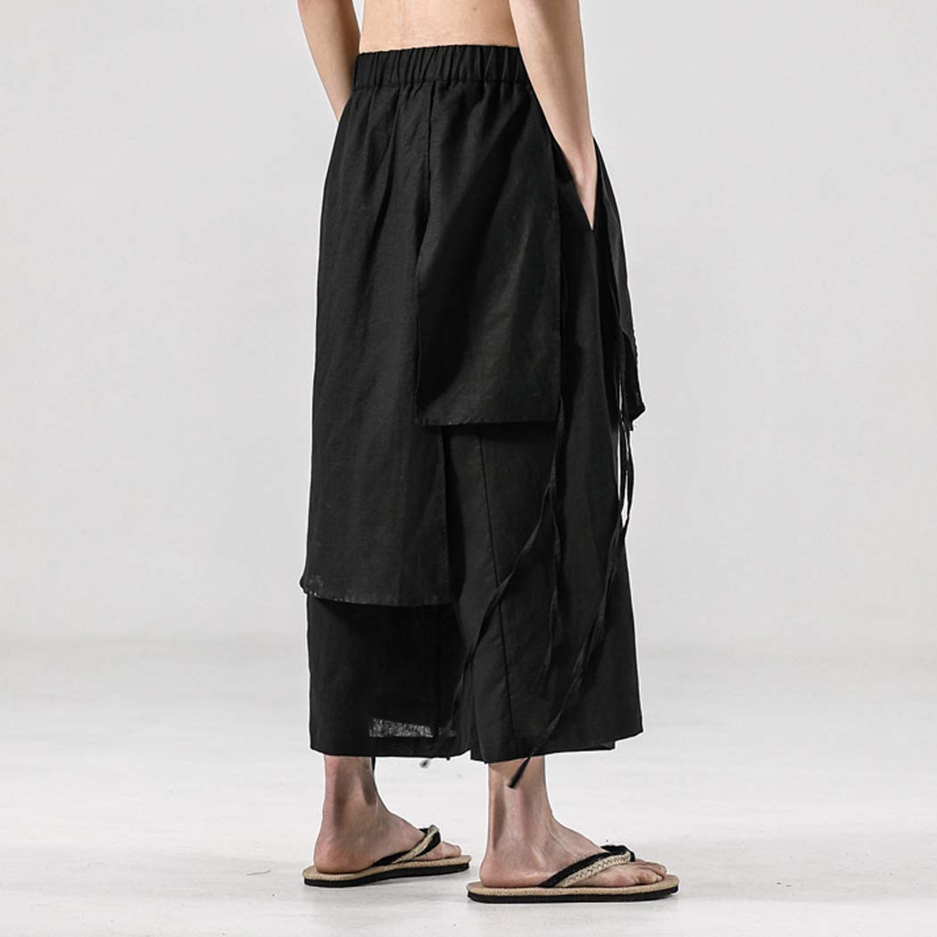 Men's Linen Pants - Breathable Elastic Waist Drawstring Yoga Trousers | Japanese Style Casual Pants for Summer | Perfect for Yoga, Travel & Lounge Wear