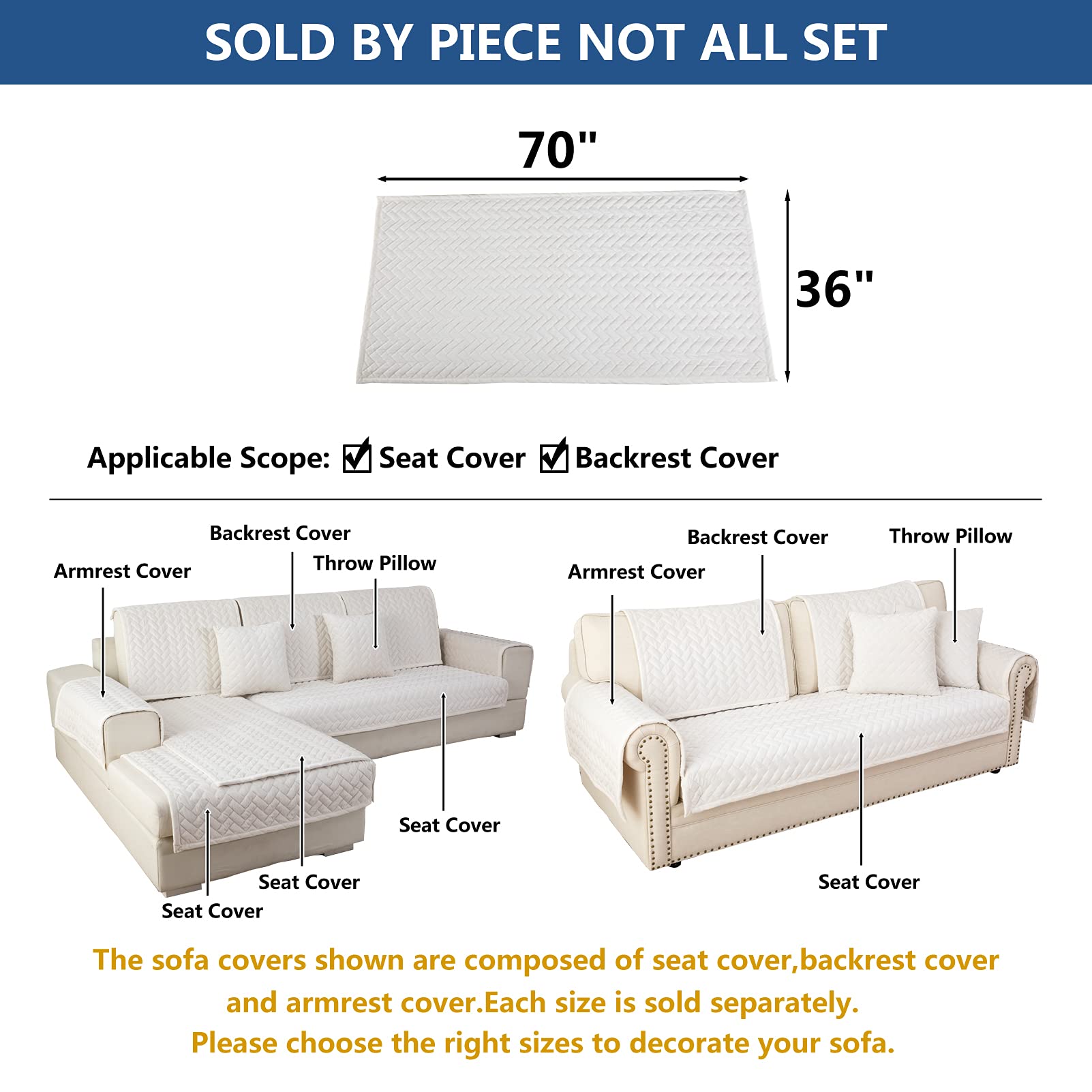 Eismodra 3-Cushion Couch Cover - Anti-Slip Sectional Sofa Slipcover for Pets & Kids - 36
