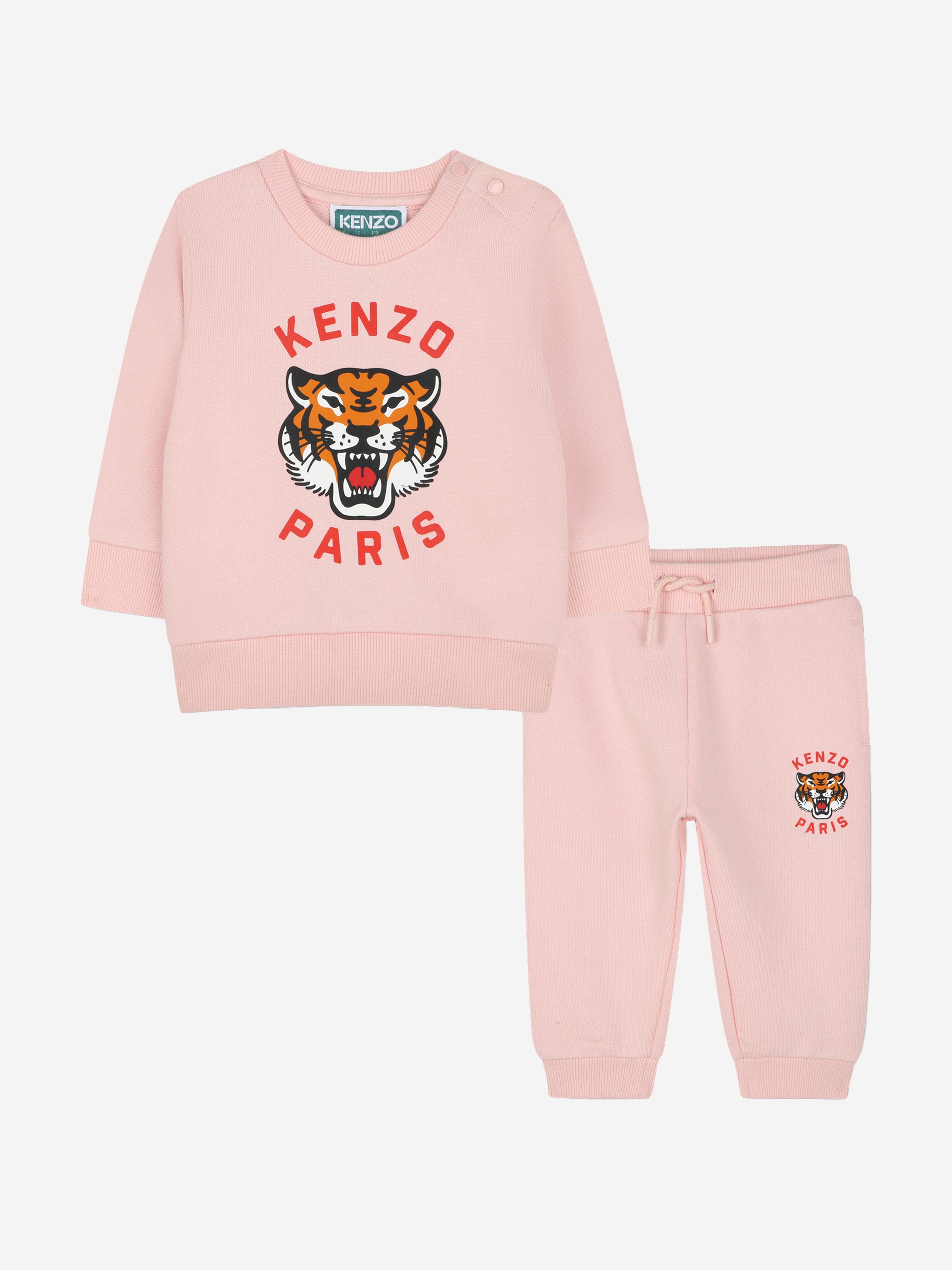 Adorable Pink Baby Girls Tiger Logo Tracksuit Set - Soft Cotton Jogger Outfit for Playdates & Family Photos