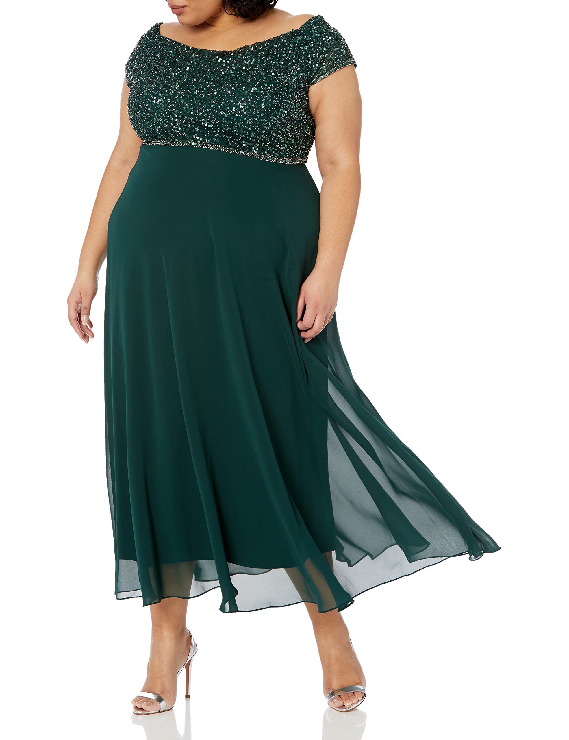 J Kara Women's Plus Size Beaded Empire Waist Gown - Elegant Formal Dress for Weddings, Prom & Evening Events
