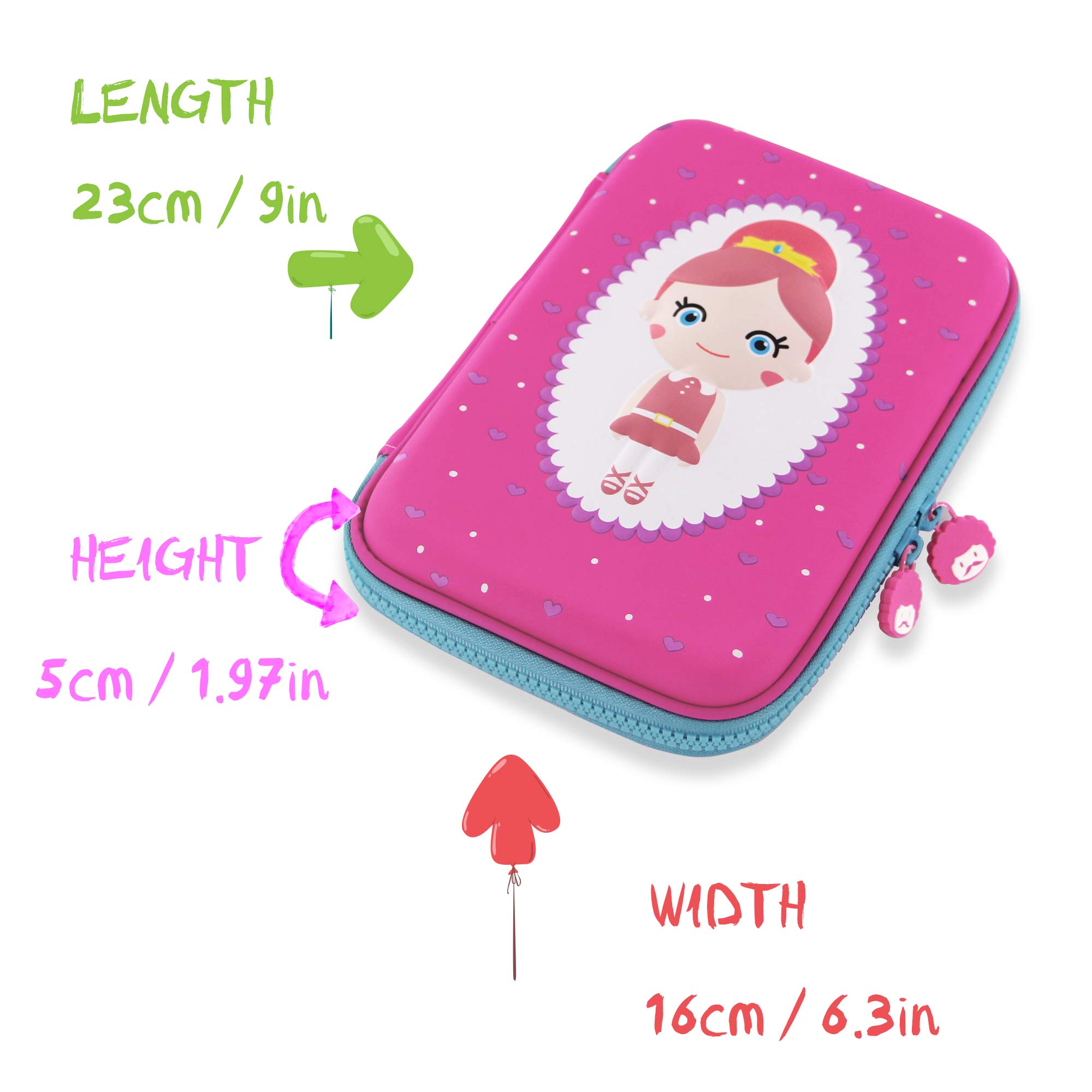Rockpapa Large Capacity Princess Pencil Case - Cute Pencil Box & School Supply Organizer for Girls, Teens, Kids & Toddlers (Pink) - Perfect for School, Home & Travel Use