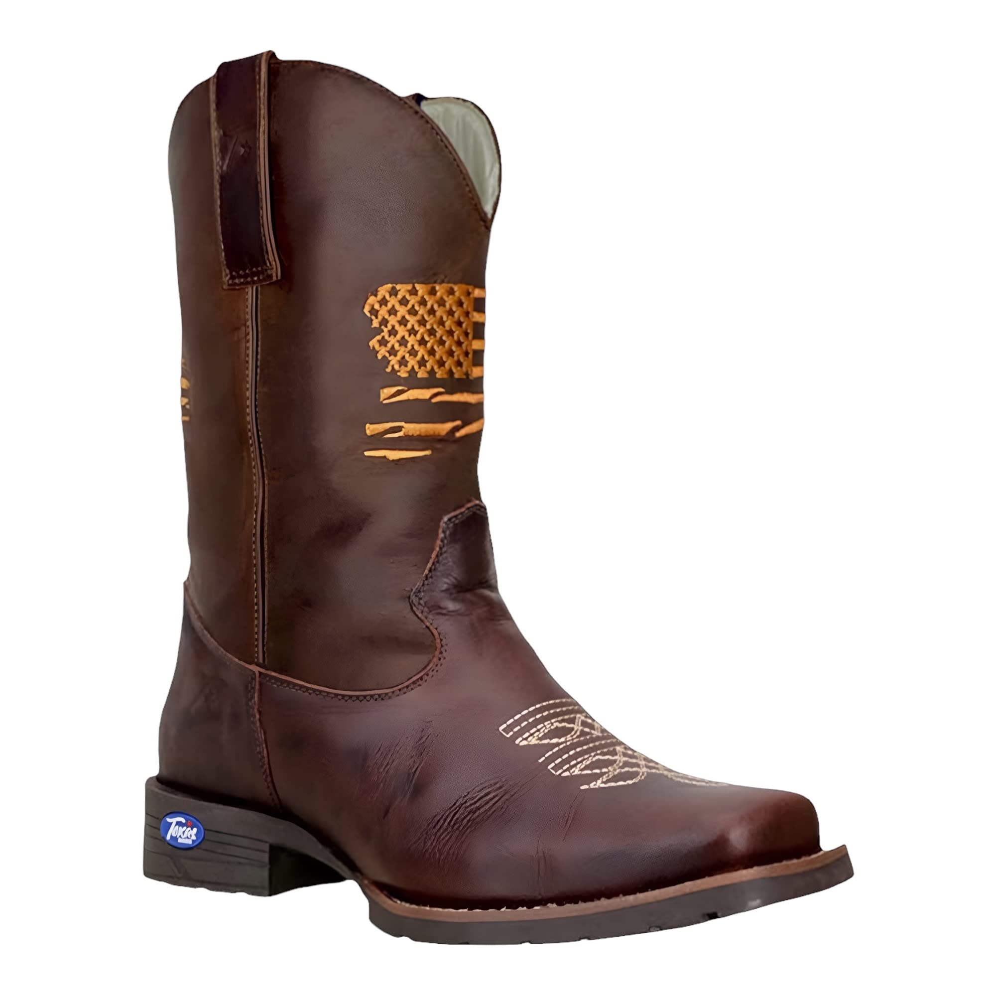 Authentic Texas Cowboy Boots for Men - Square Toe Western Work Boots with Classic Embroidery | Durable Leather Construction for Ranch Work, Rodeo & Country Fashion