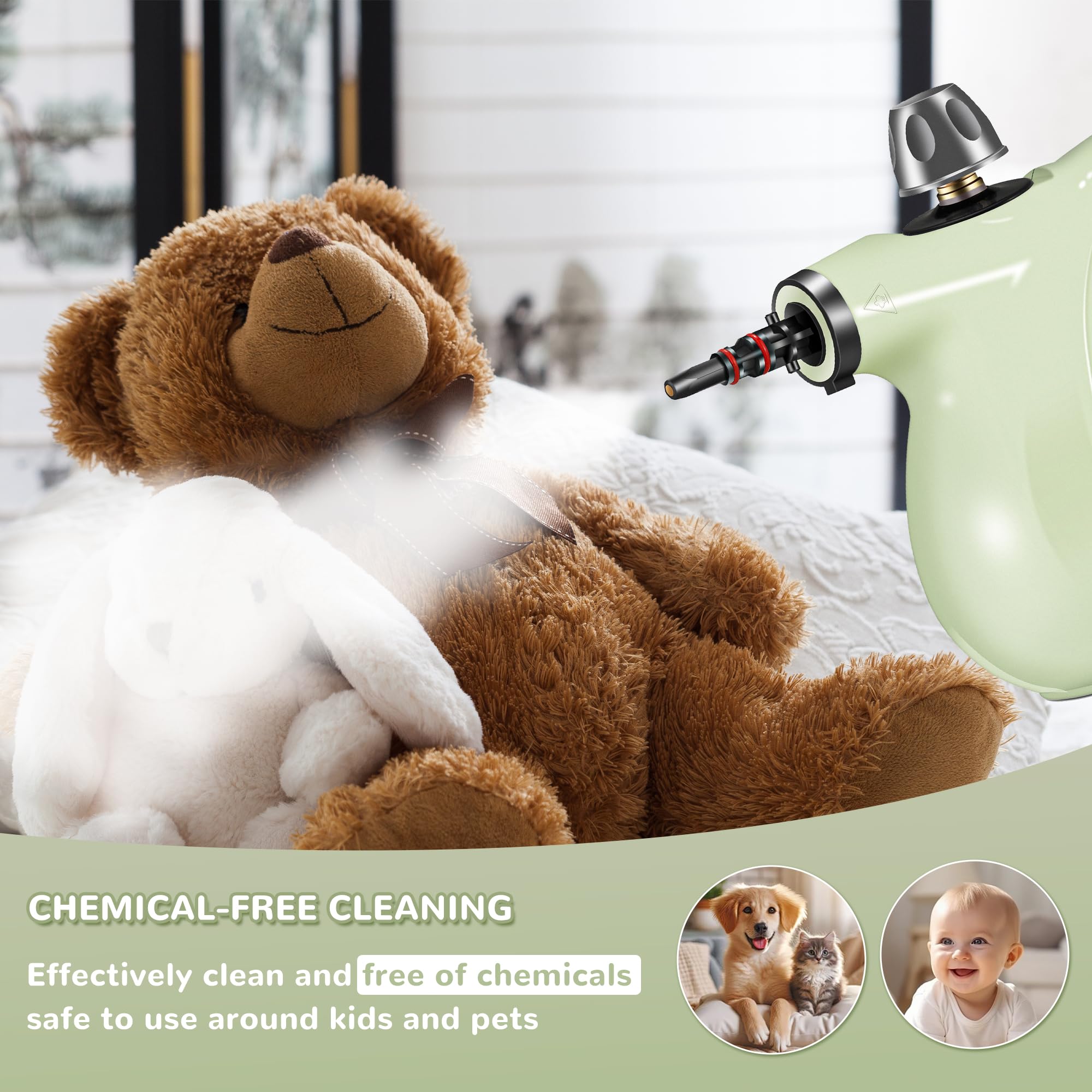 **Spurgehom Handheld Steam Cleaner – Portable Steamer with Large Water Tank, 11-Piece Accessory Kit for Floors, Cars, Carpets, Upholstery, Couches, Tiles & Windows – Green | Perfect for Home, Auto & Office Deep Cleaning**