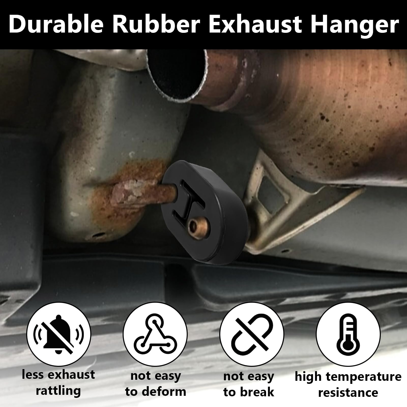 Universal Exhaust Rubber Hanger Mounts - 4PCS Black Rubber Muffler Hangers with 0.47 Inch 2-Hole Design, Durable Suspension Insulator Bushings for Car & Truck Exhaust Systems - Perfect for DIY Repairs & Automotive Maintenance