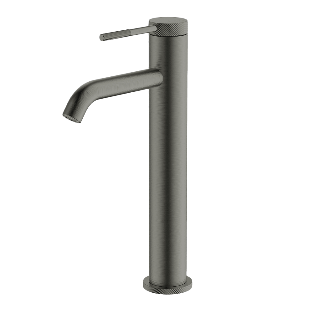 Abey Poco Knurled High Basin Mixer Faucet - Gunmetal Finish (6B3 KGM) | Modern Bathroom Sink Faucet for Home & Commercial Use