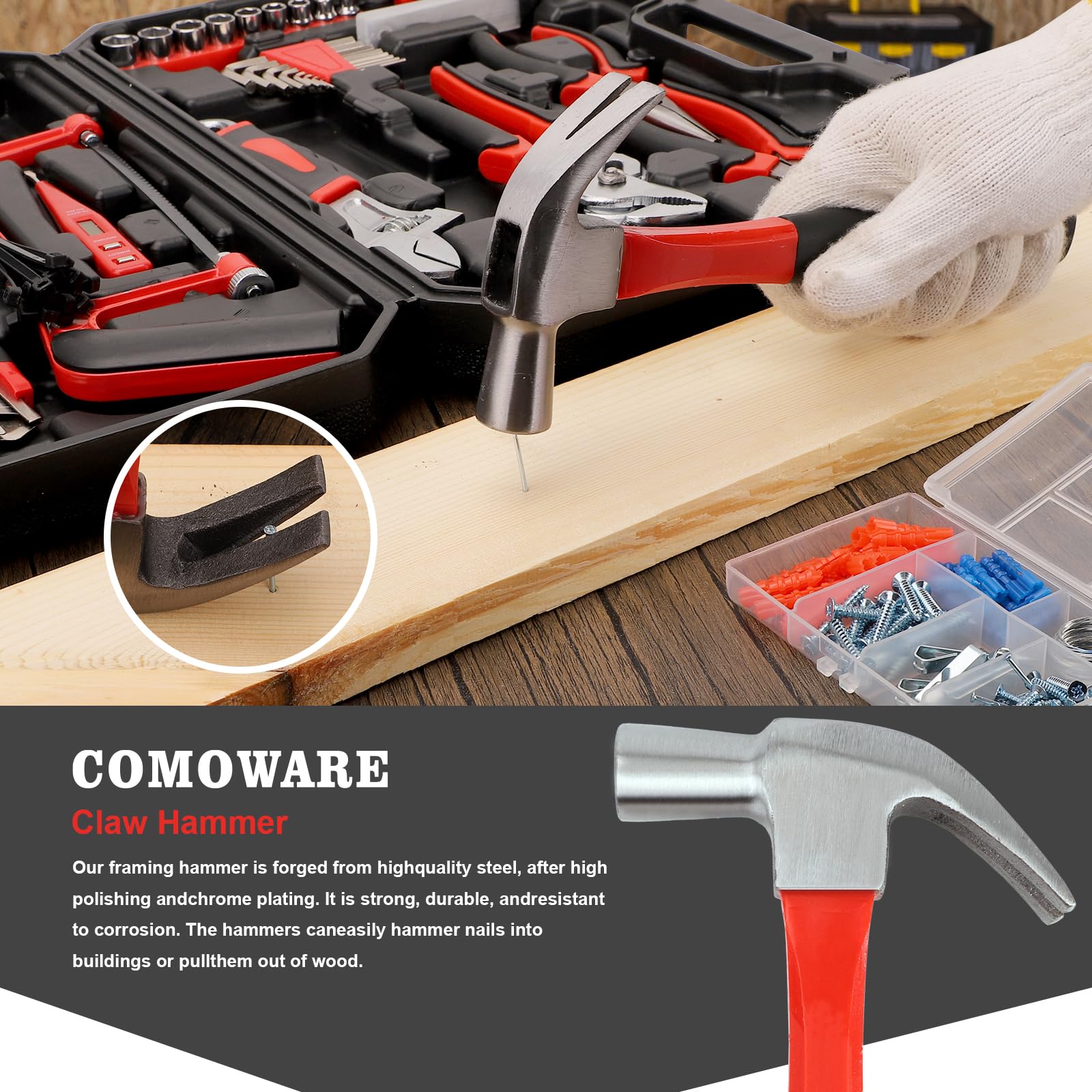 COMOWARE 177-Piece Home Tool Kit - Complete Household & Automotive Tool Set with Socket Wrench, Screwdrivers & Plastic Toolbox | Perfect for DIY Repairs, Home Maintenance, RV & Truck Tool Kit