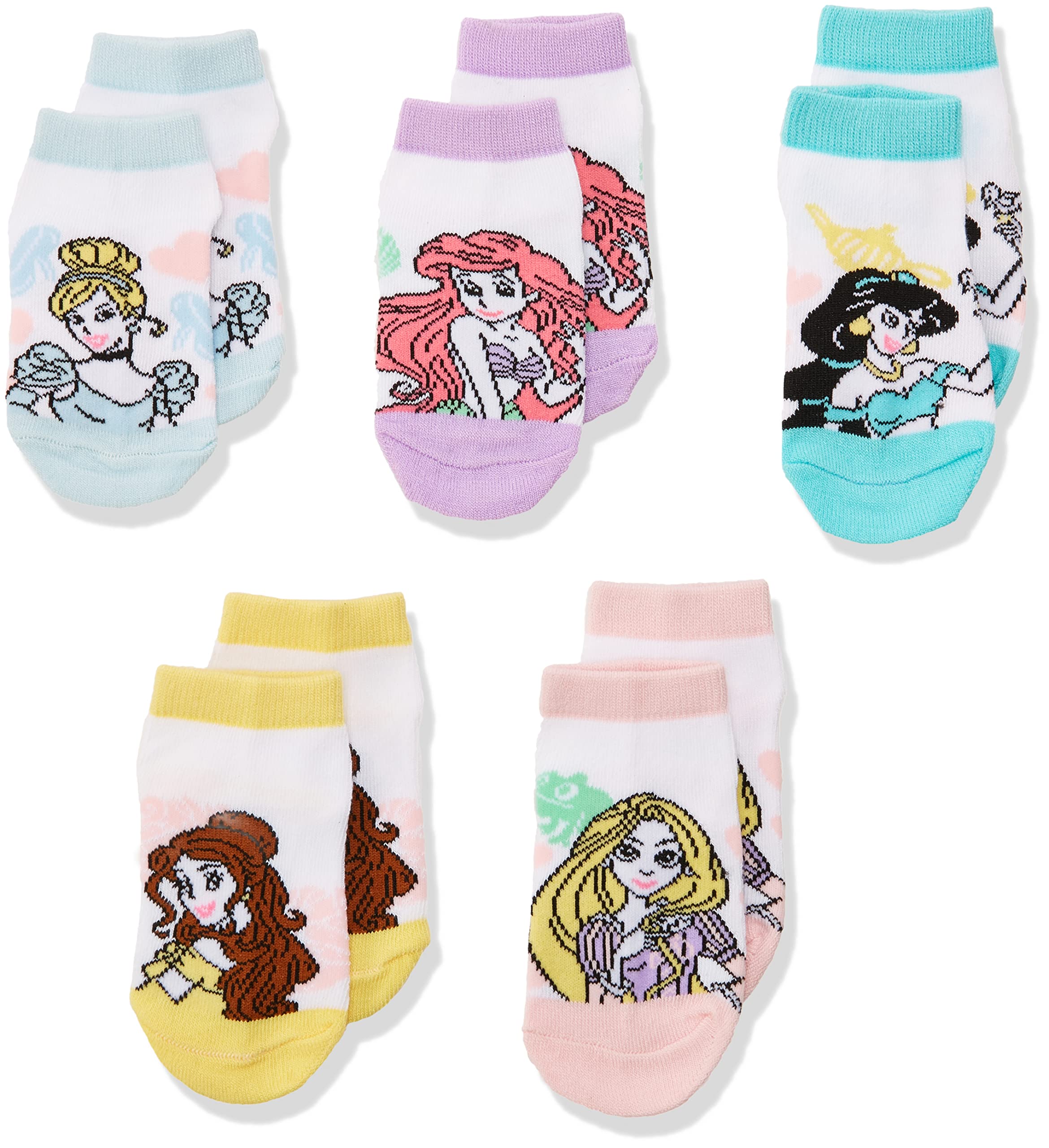 Disney Princess Girls' 5-Pack Ankle Socks - Cute Cartoon Character Socks for Kids, Toddlers & Teens - Perfect for School, Playtime & Disney Theme Parties