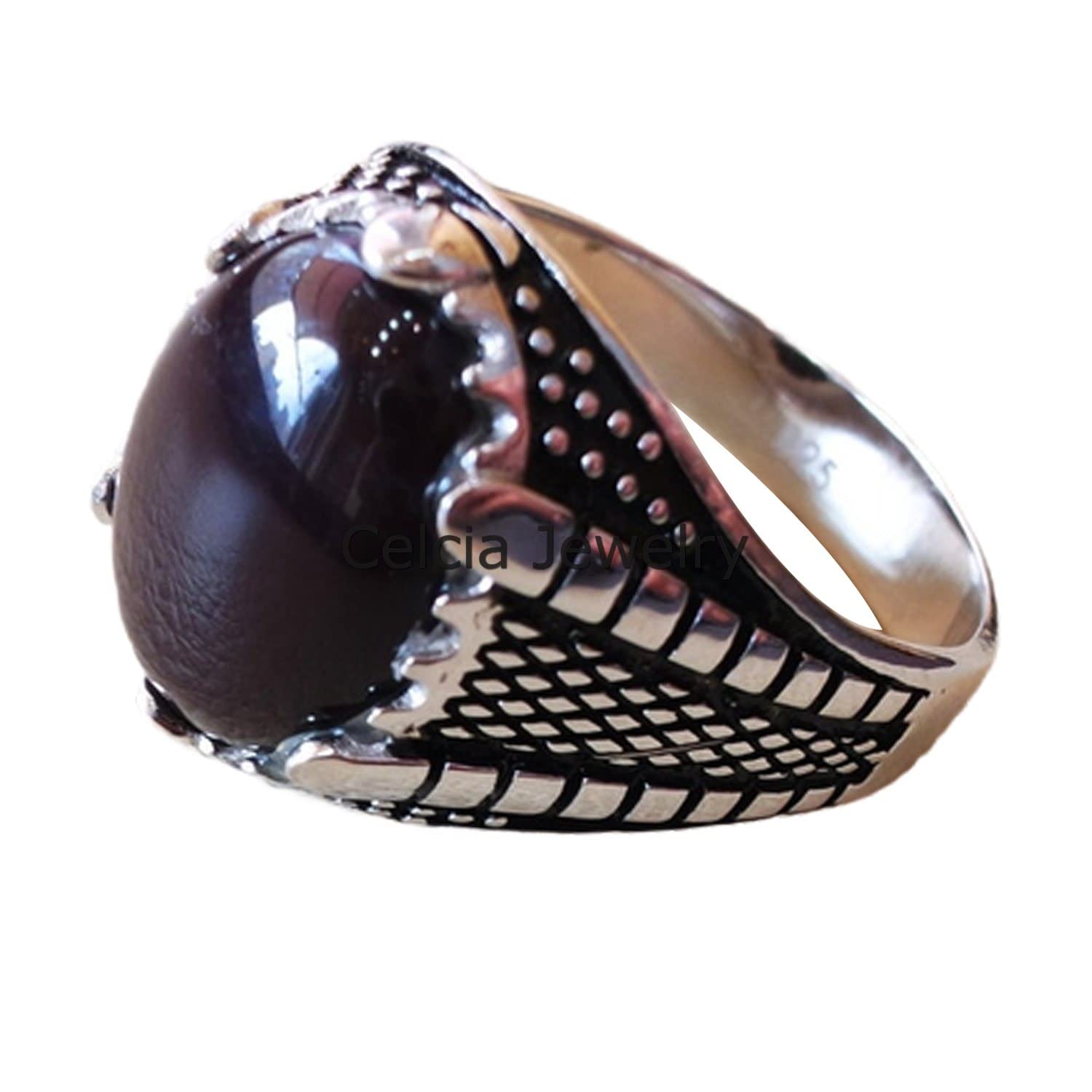Black Onyx Natural Gemstone Oval Ring for Men - Elegant Silver Enamel Signet Ring | Perfect Birthday Gift for Boyfriend, Anniversary Present for Husband & Dad | Stylish Statement Jewelry for Weddings, Parties & Formal Occasions