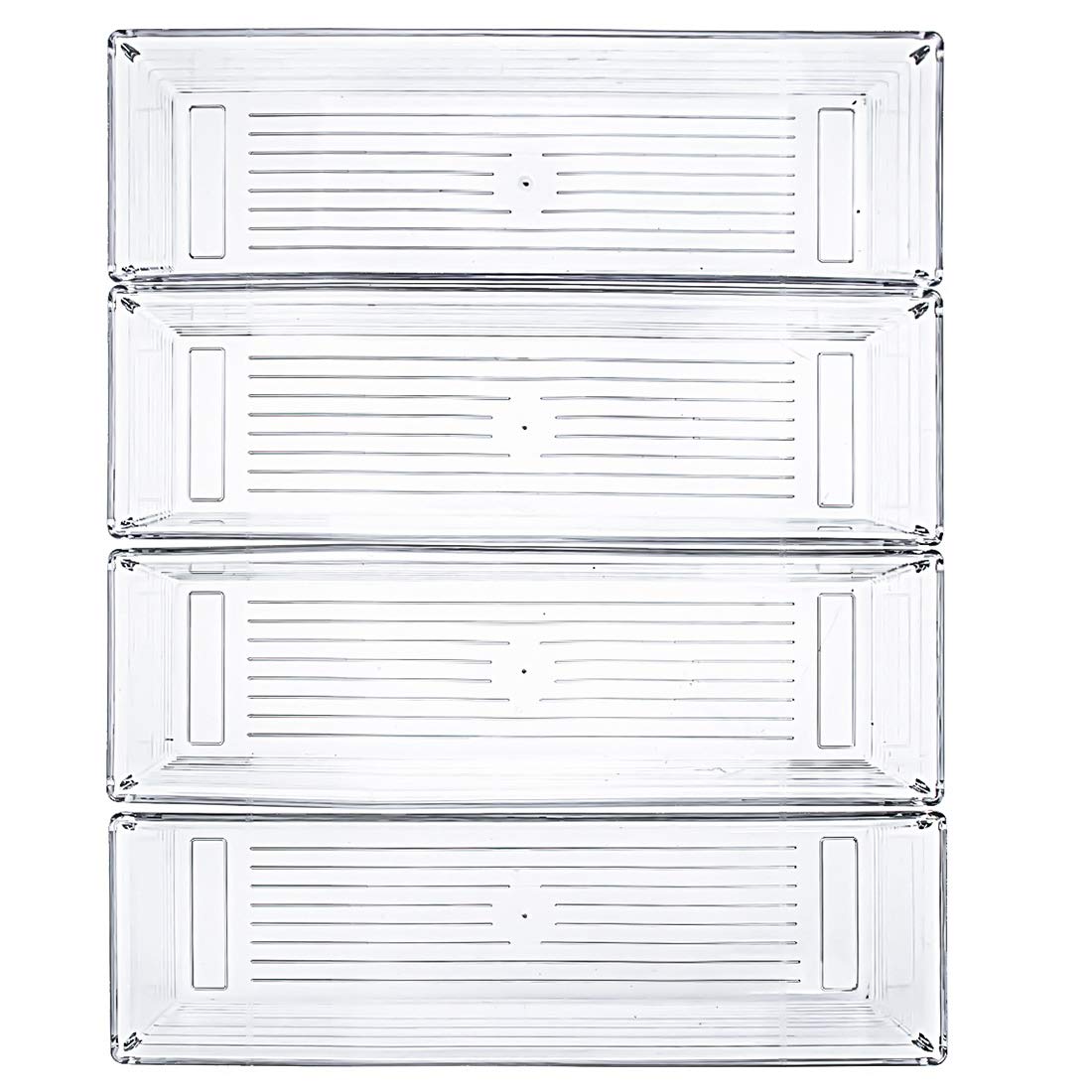 Kingrol 12-Pack Clear Plastic Drawer Organizers (9x3x2 Inch) - Stackable Storage Bins & Drawer Dividers for Kitchen Utensils, Office Supplies, Makeup, Jewelry | Perfect for Bedroom, Bathroom & Craft Organization
