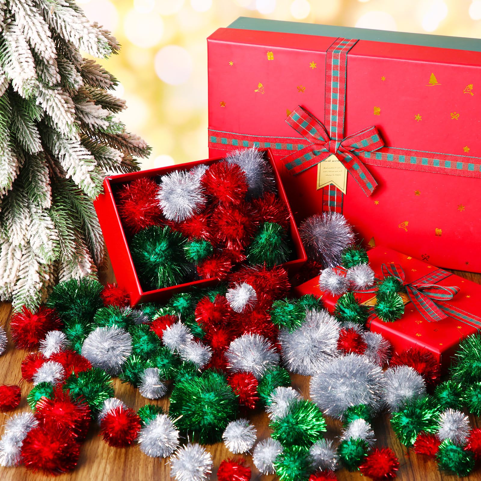 150 Pcs Large Glitter Tinsel Pom Poms (2.5
