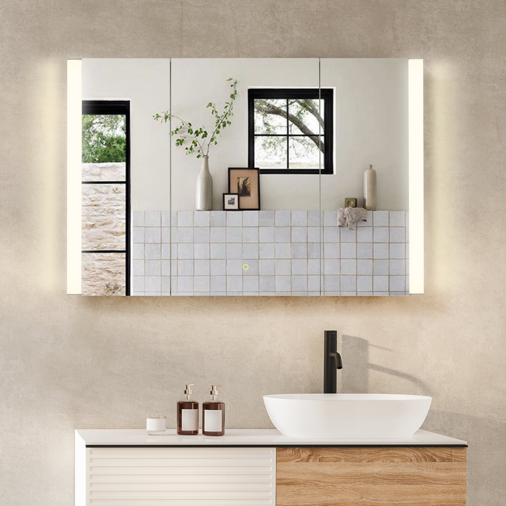 Frameless LED Bathroom Mirror - Surface Mount Aluminum Medicine Cabinet with Rectangular Design for Modern Vanity & Makeup Area