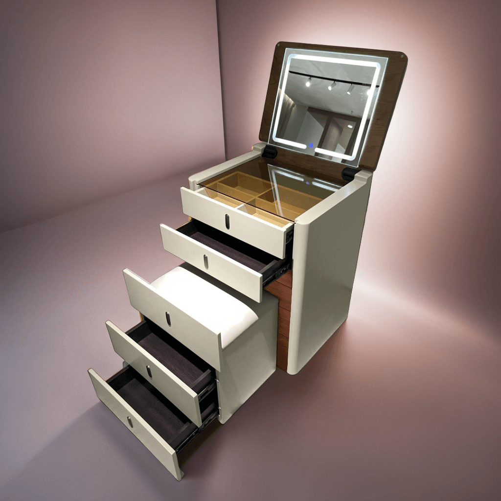 Graphon Vanity Dressing Table with LED Mirror - Modern Makeup Desk with Stool & Storage for Bedroom, Bathroom, Salon (White) | Perfect for Makeup Application, Skincare Routine & Home Decor