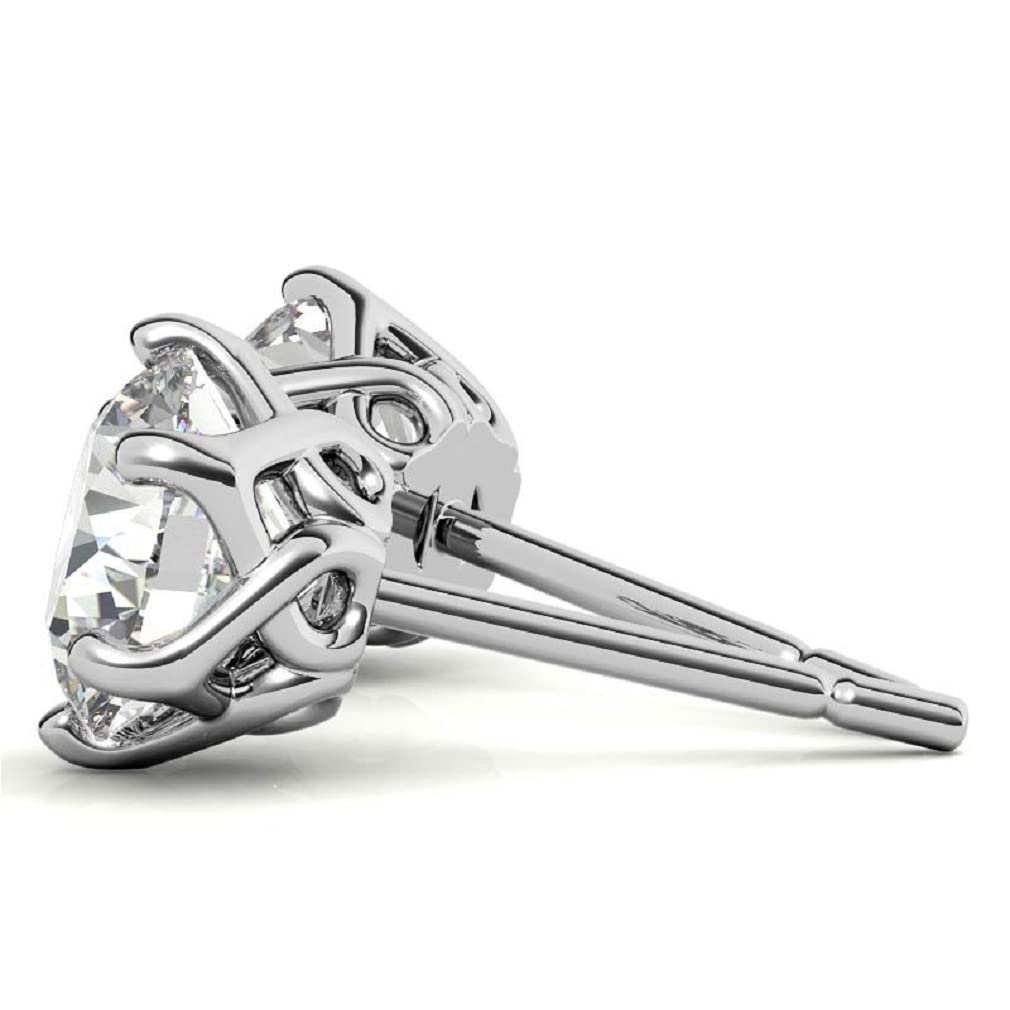 10K/14K/18K Solid White Gold Antique Moissanite Stud Earrings - 4 TCW Round Cut Handmade Diamond Engagement Earrings - Solitaire Push/Screw Back Earrings for Women - Perfect Anniversary, Wedding & Bridal Jewelry Gifts - Ideal for Date Nights, Proposals & Special Occasions