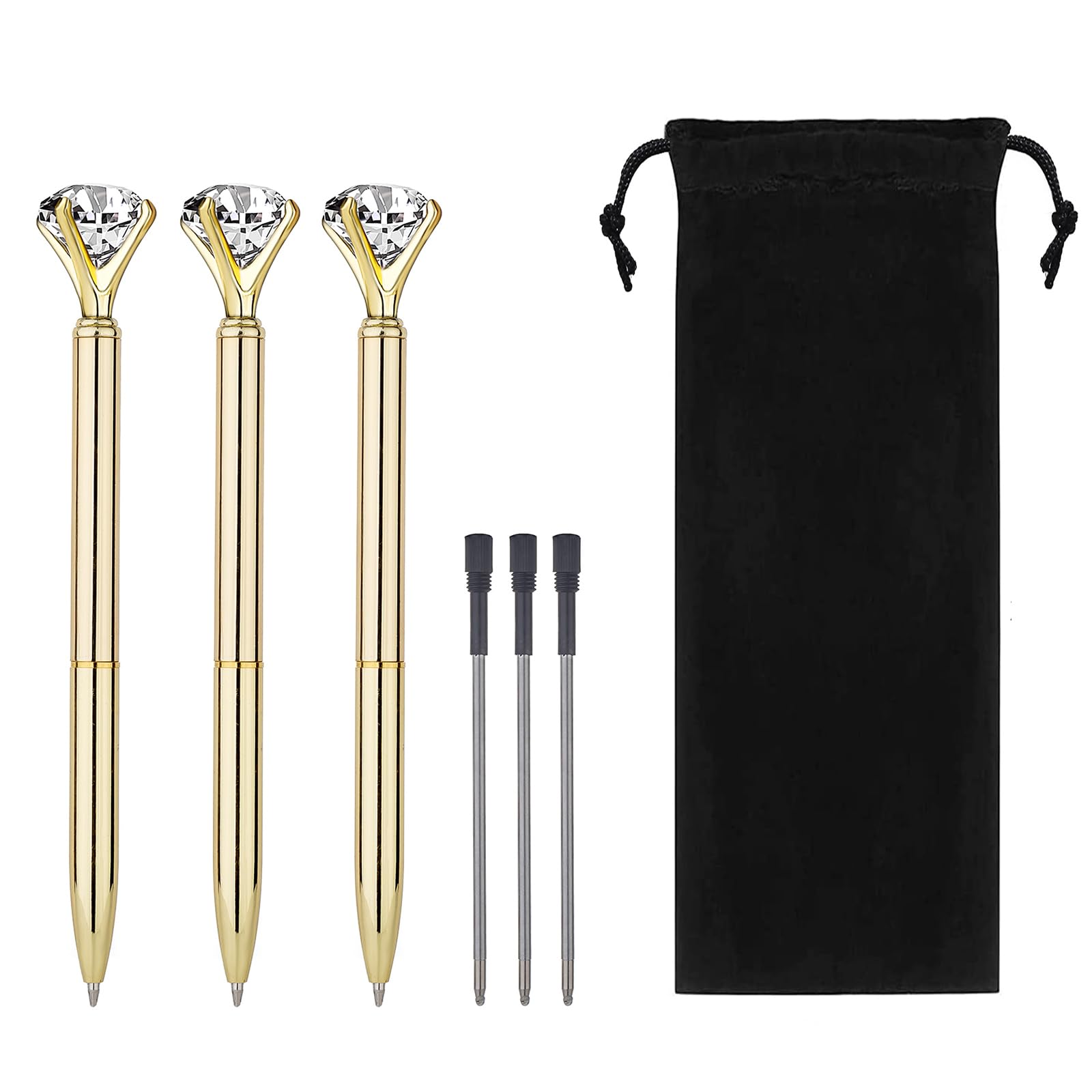 Luxury Diamond Ballpoint Pens for Women - Rose Gold Metal Pen with Crystal Diamonds, Elegant Wedding & Office Gift (3-Pack) - Perfect for Brides, Graduation, School, and Professional Use