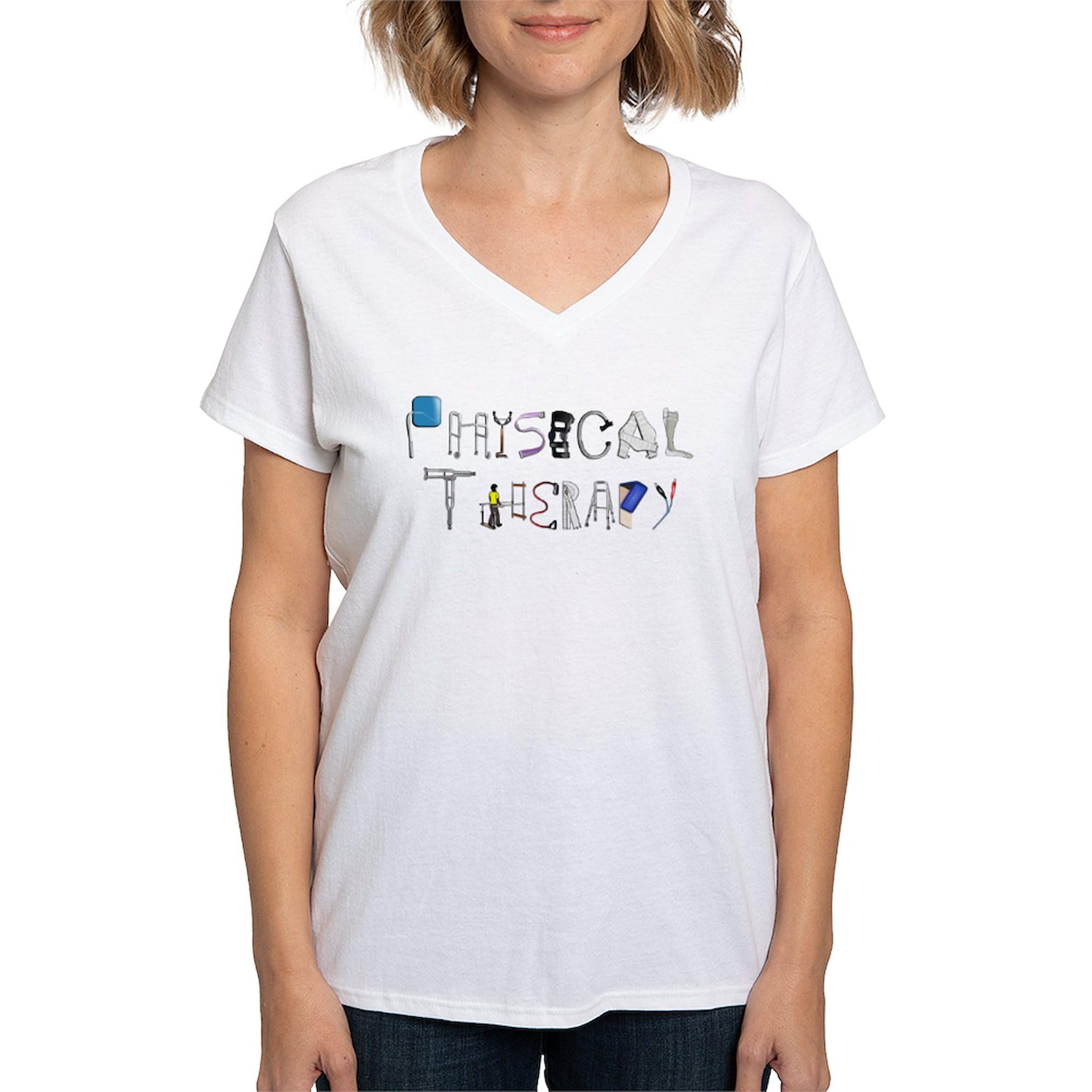 PT at Work Women's V-Neck T-Shirt - Soft Cotton Comfort Fit Tee for Women - Perfect for Physical Therapists, Healthcare Professionals & Casual Wear